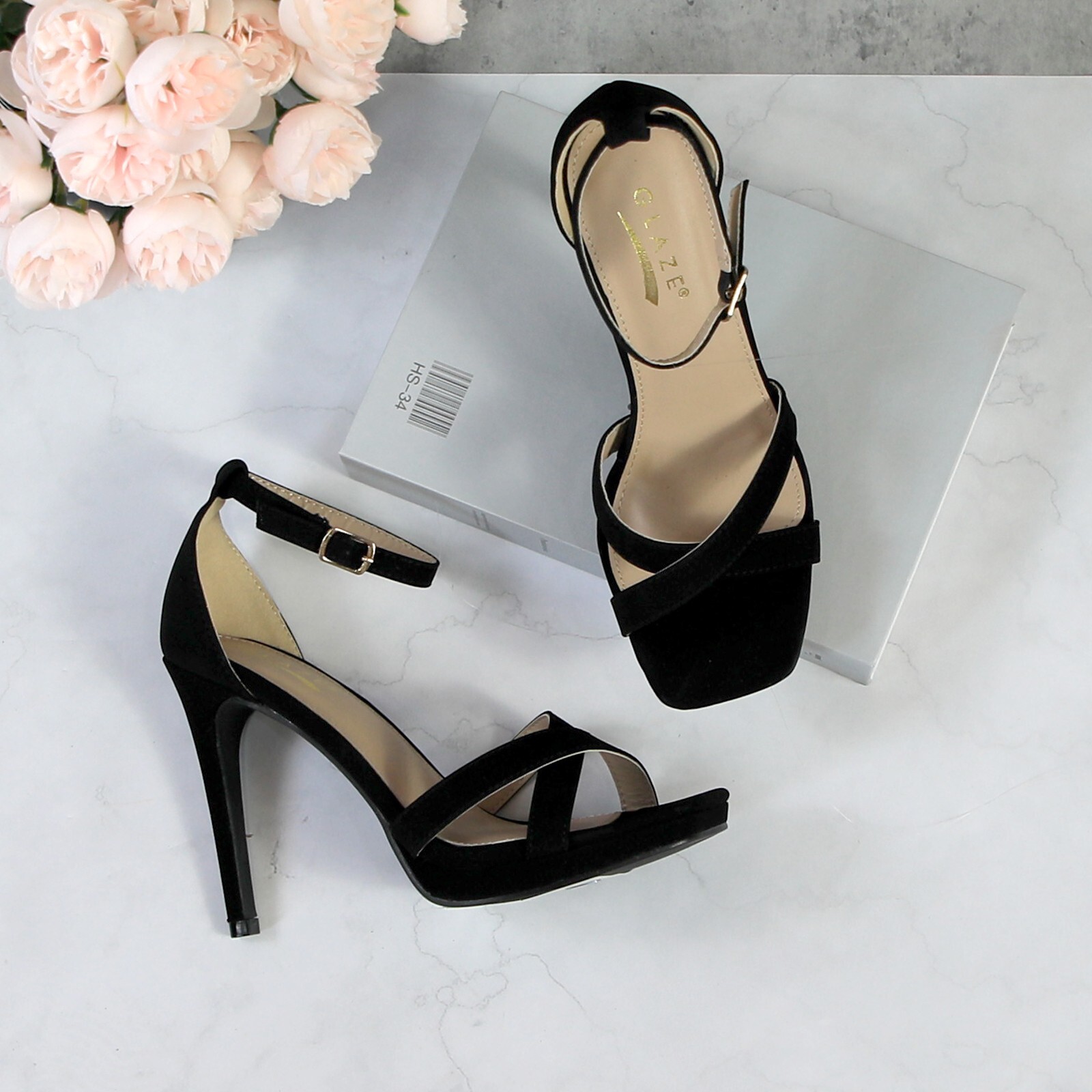Glaze Womens Stiletto Sandals Ankle Strap 4 InchHigh Heels Cross-Strap Platform