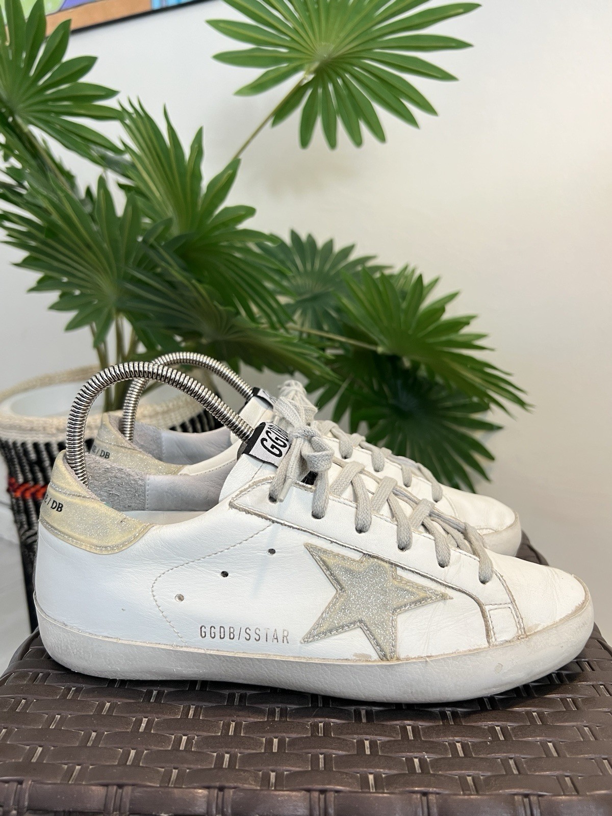 Golden Goose White/Green Leather And Suede Superstar Sneakers US 6.5