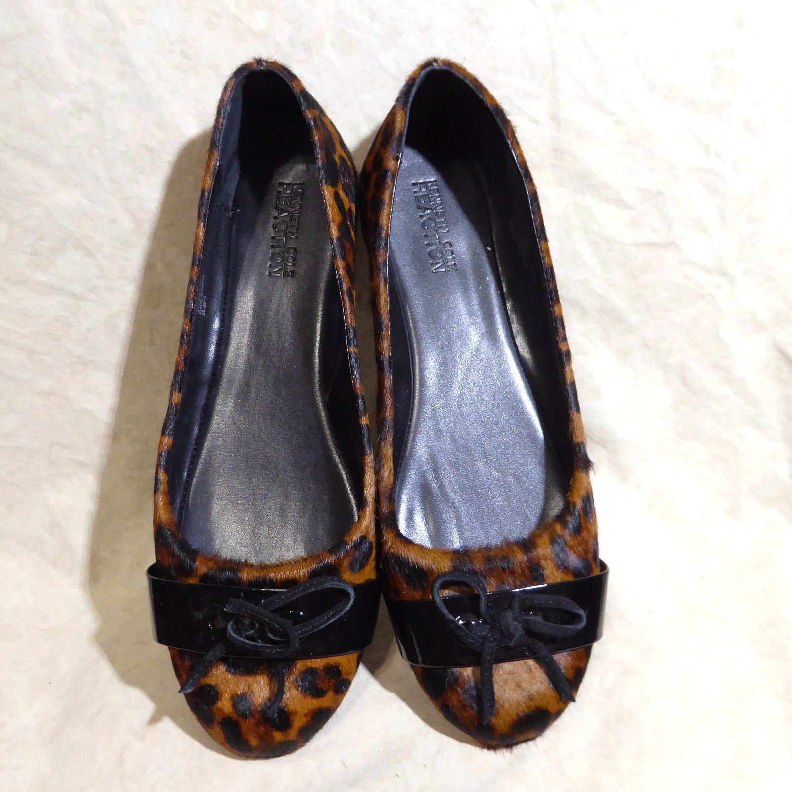 🥿 Kenneth Cole Reaction Ballet Flats sz 9.5 M Leopard Calf Hair; Bow Straps