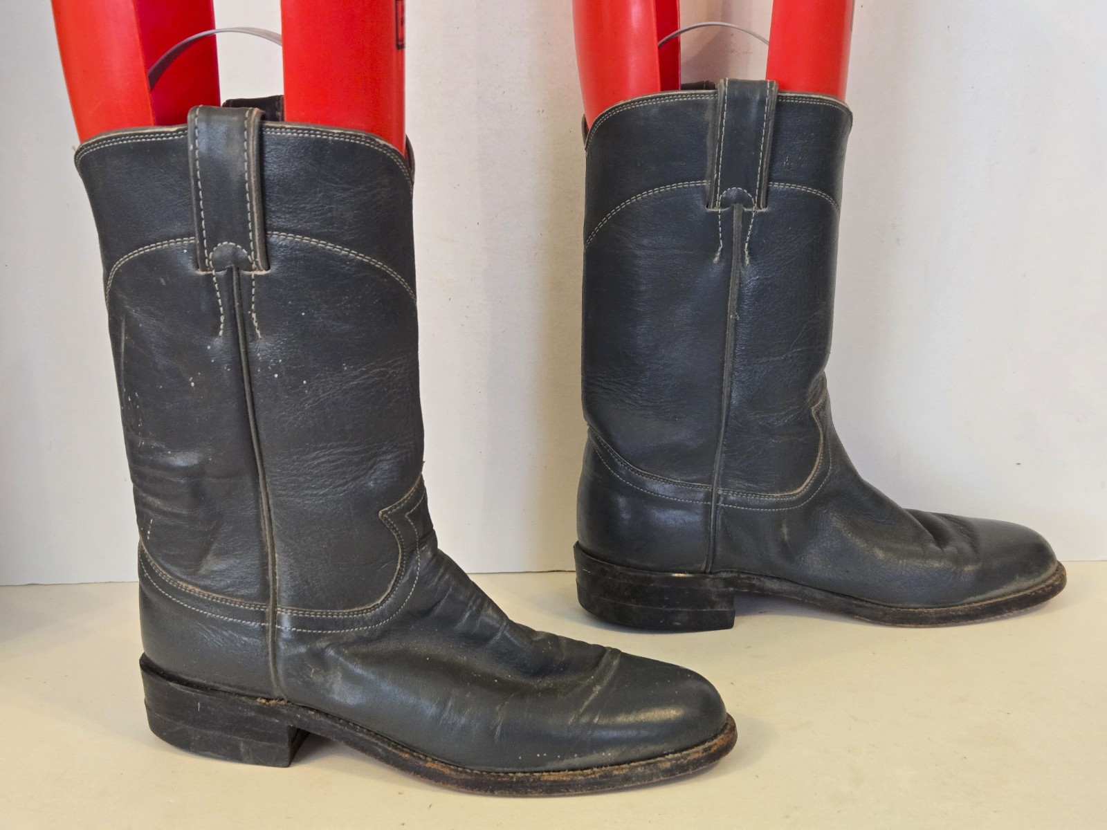 Women’s JUSTIN L3056 USA Gray Western Leather Roper Boots Sz 6 B