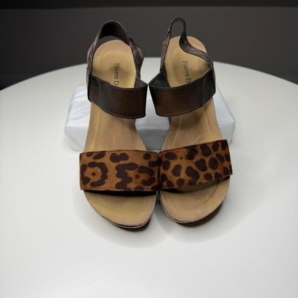 Pierre Dumas coastal Cowgirl Leopard Print Platform Wedge Sandals Women’s Sz 8.5