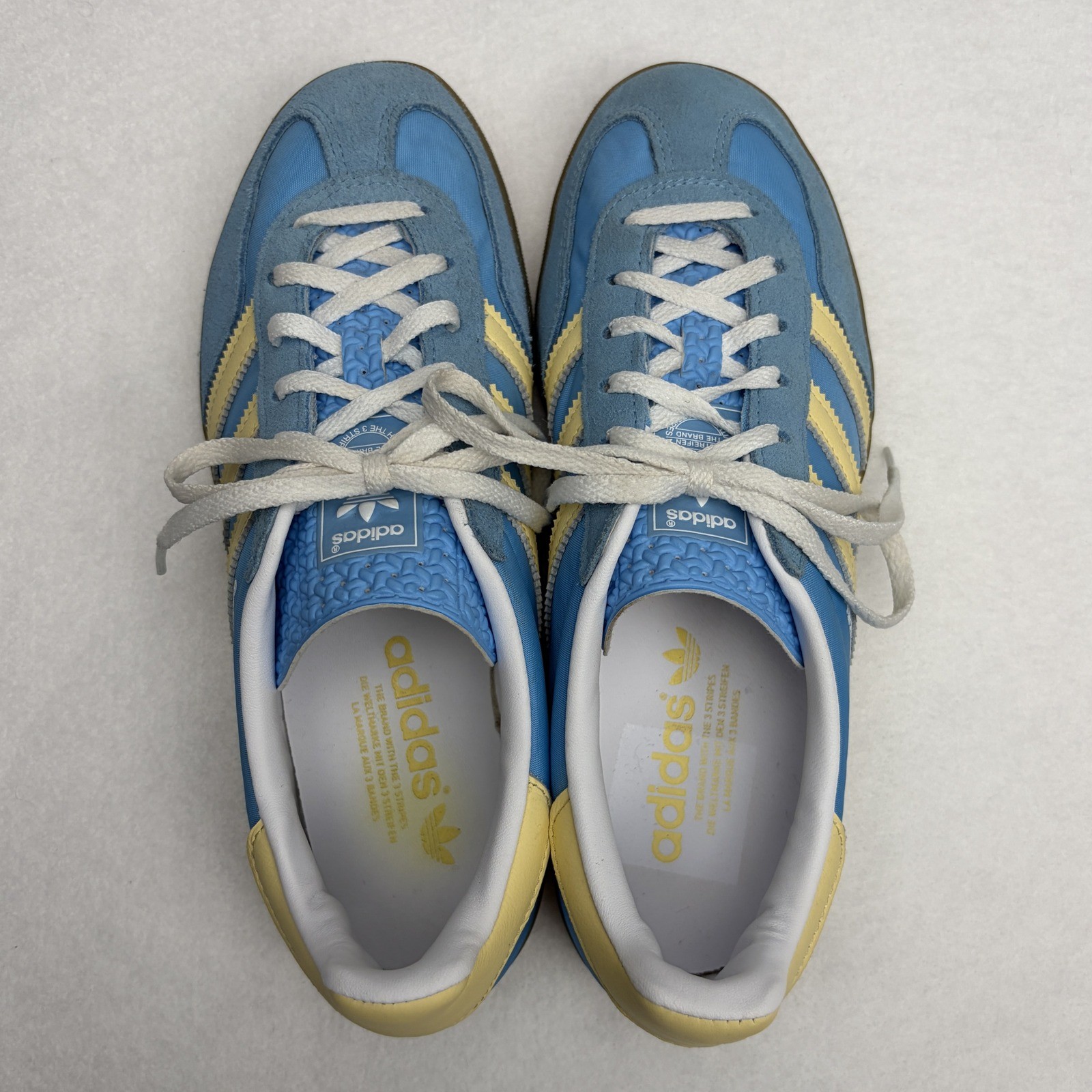 Adidas Gazelle Indoor Blue Yellow Gum Suede Nylon Sneakers IE2960 Womens 7.5