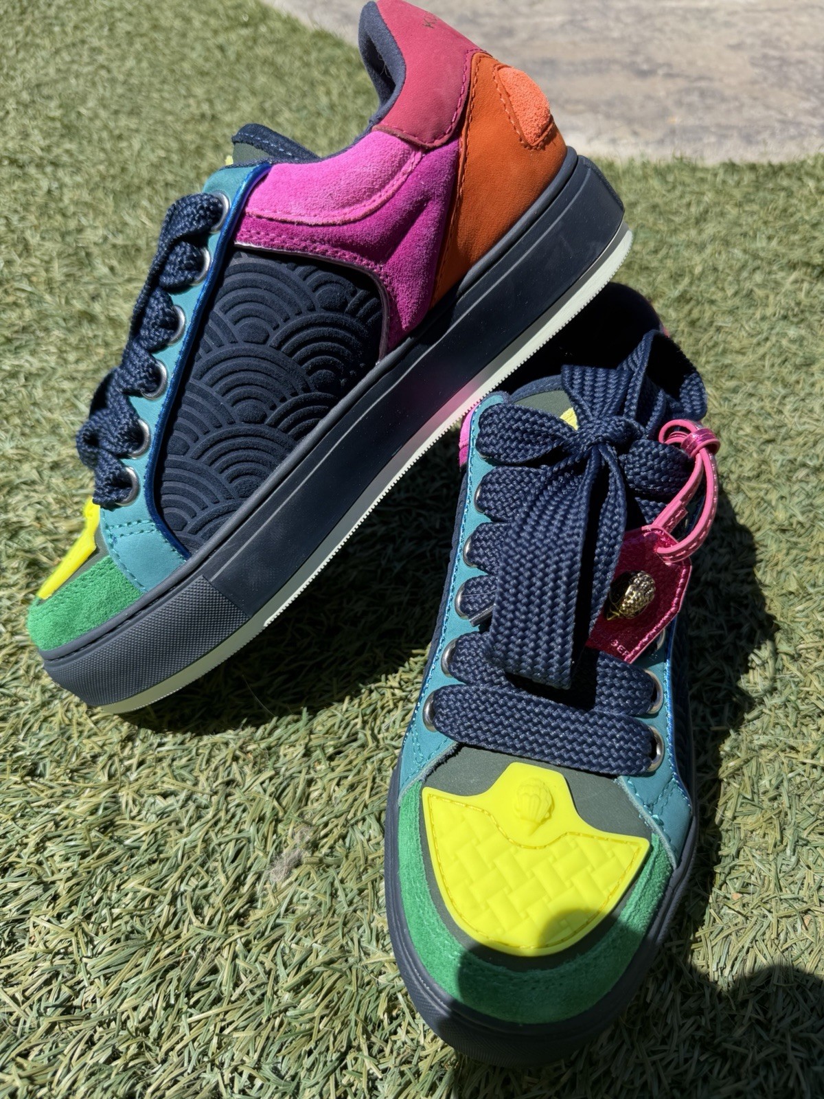 Kurt Geiger London Southbank Tag sneakers Vibrant Color Suede W Charm Size 38.5