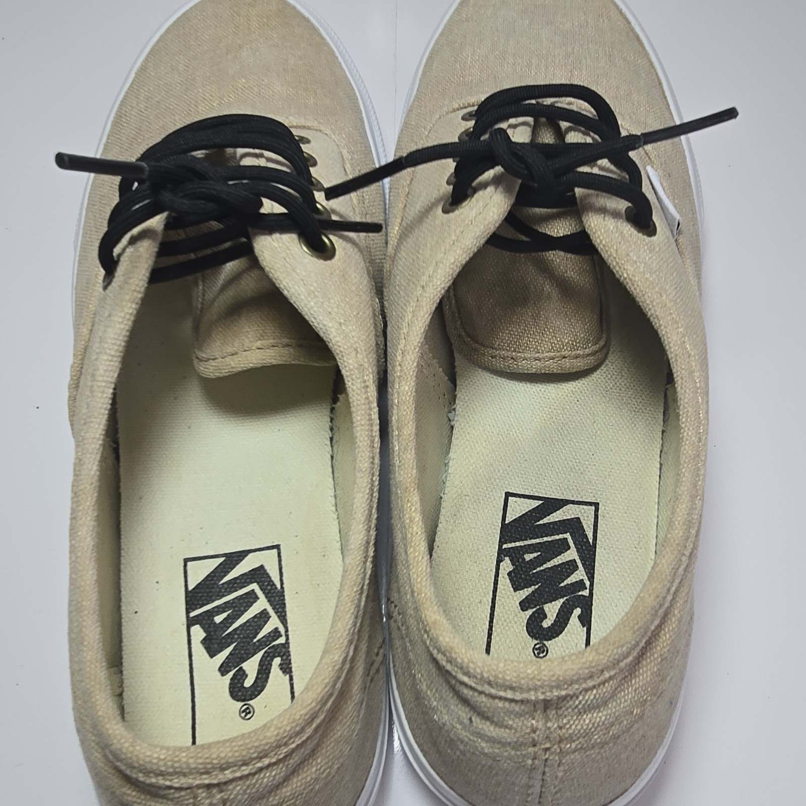 UnisexVansLow Top Canvas Lace-Up Sneakers Men’6.5Wo’s8 Beige/White/Black Solid