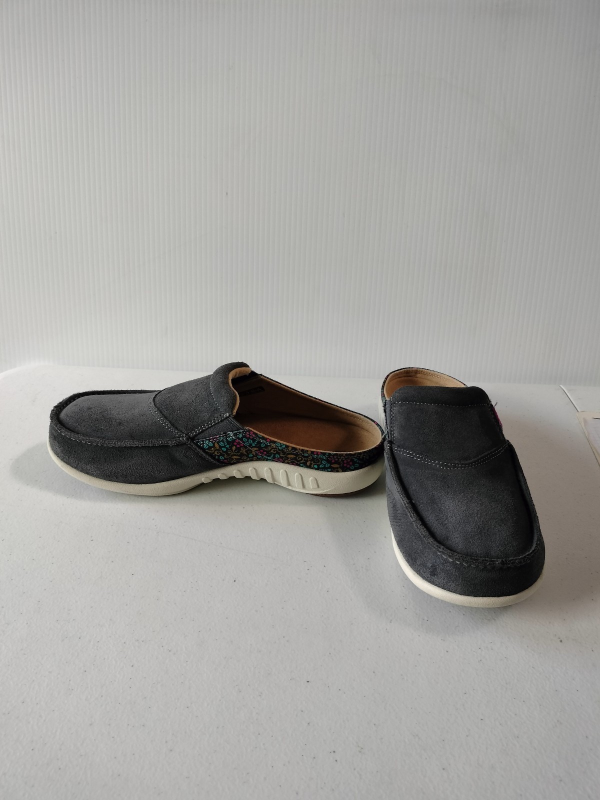 Spenco Siesta Vis Gray Floral Slide Slip On Clog Mules 9D Comfort Travel