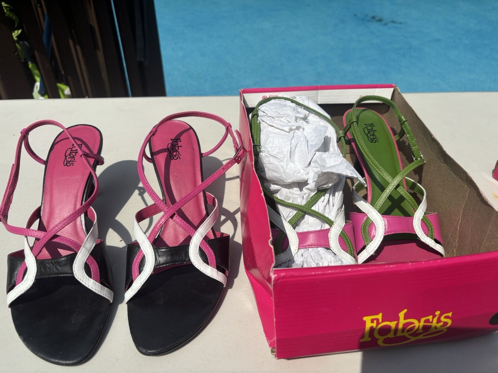 Fabris Women’s Leather Colorblock Strappy Open Toe Buckle Heels US 9 Lot 2