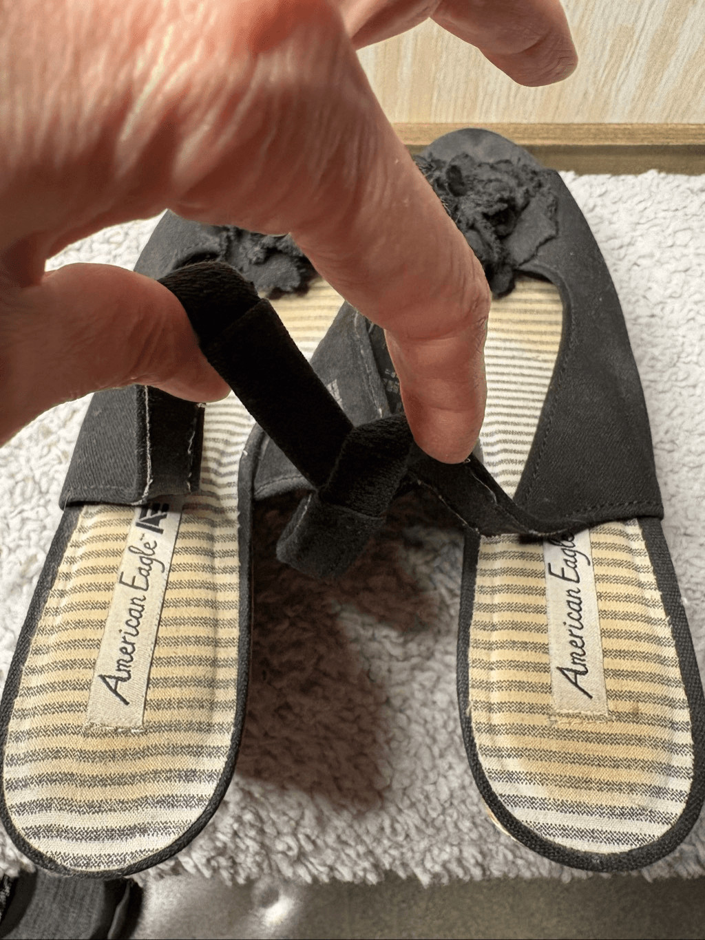 American Eagle Black Cork Wedge Slingback Peep Toe Sandals Size 11