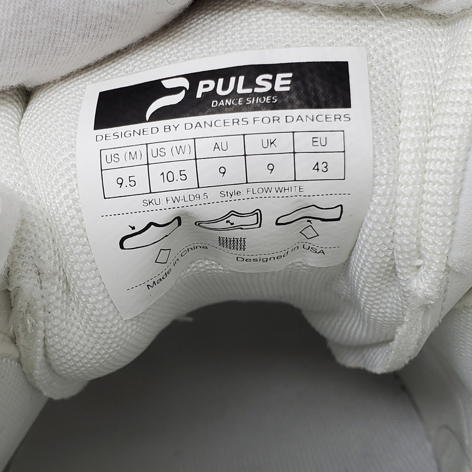 Pulse Dance Shoes Sneakers Flow White Low Top Unisex Size US 9.5 M / US 10.5 W