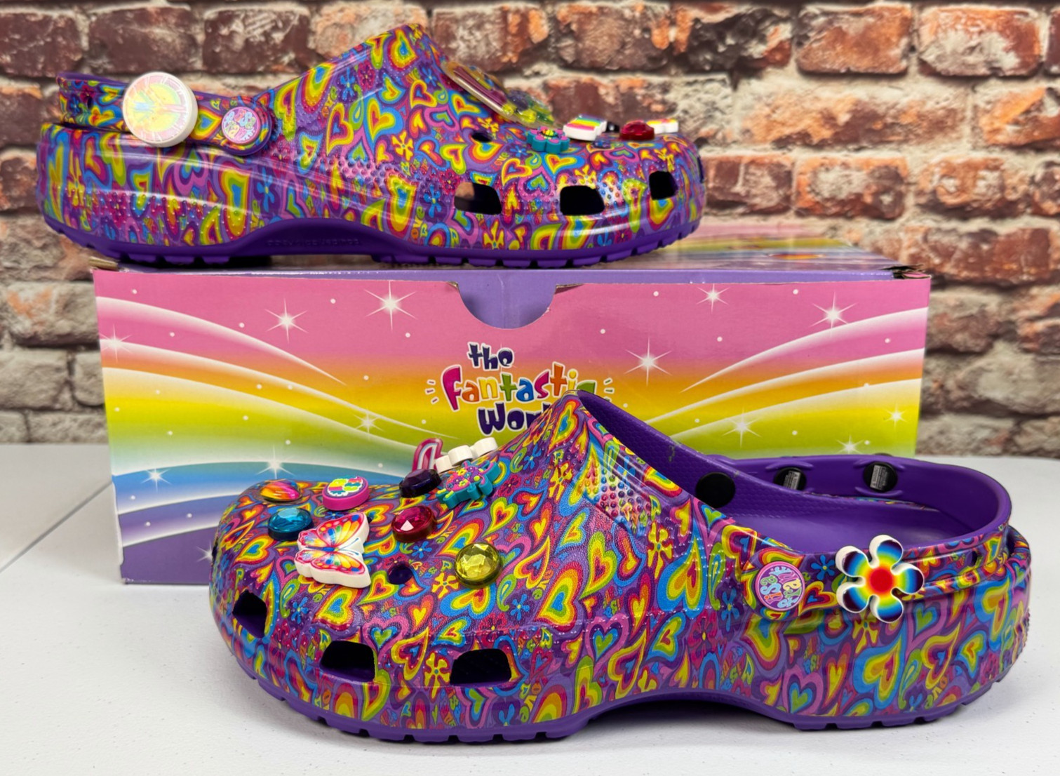 Lisa Frank Crocs Classic Clog Limited Edition Neon Purple With Jibbitz M12/W14