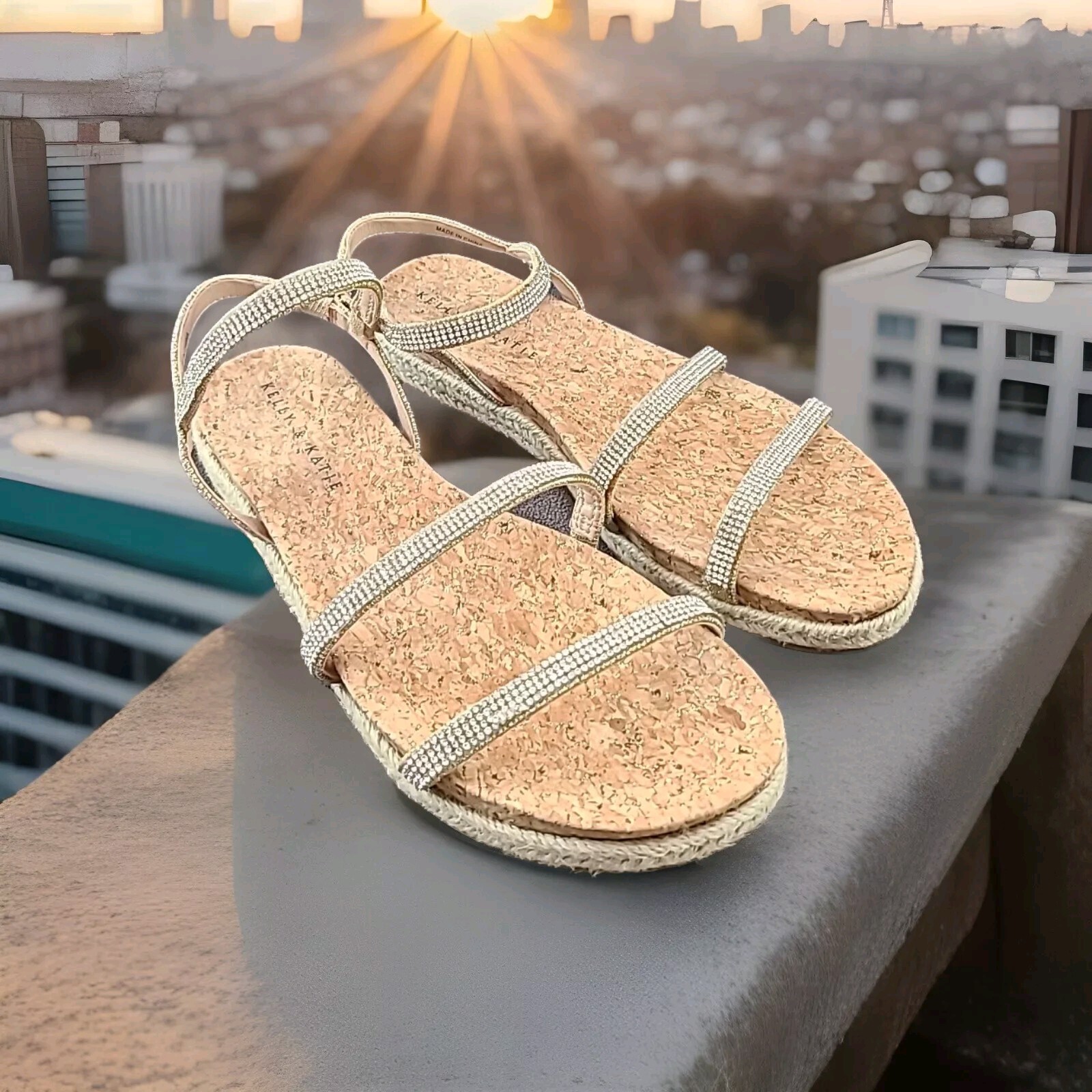 Kelly Katie Shoes Women’s 8 Sandals Multicolor Rhinestone Shimmer Espadrille