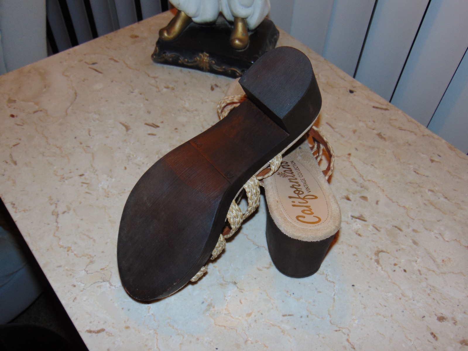 CALIFORNIANS Vintage Collection Beige Womens Strappy Mules Heels Sandals Slides