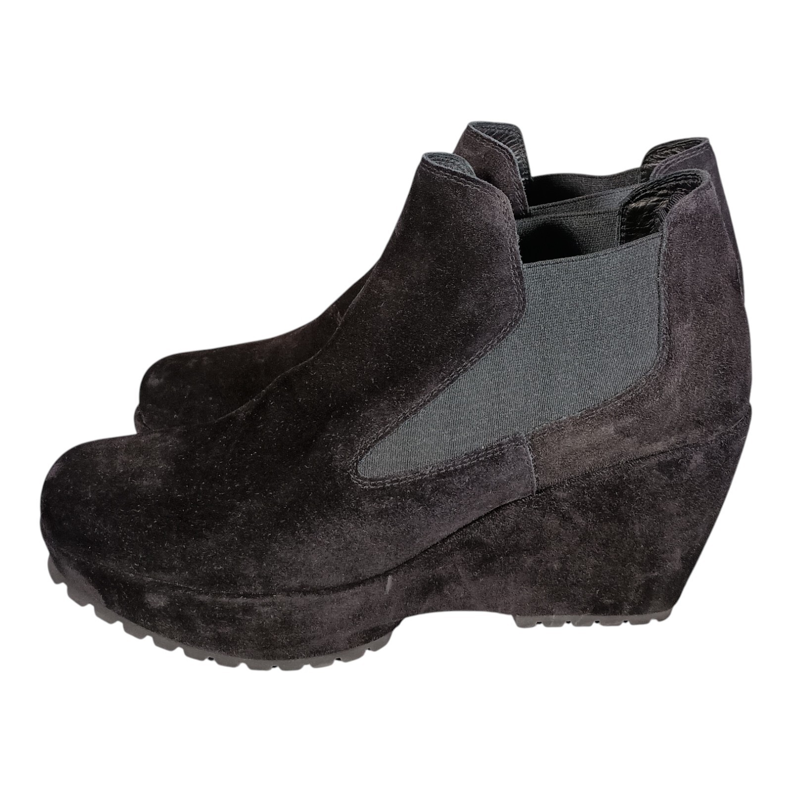 Pedro Garcia Boots 10 Womens Black Faustine Suede Bootie Wedge Square Toe High