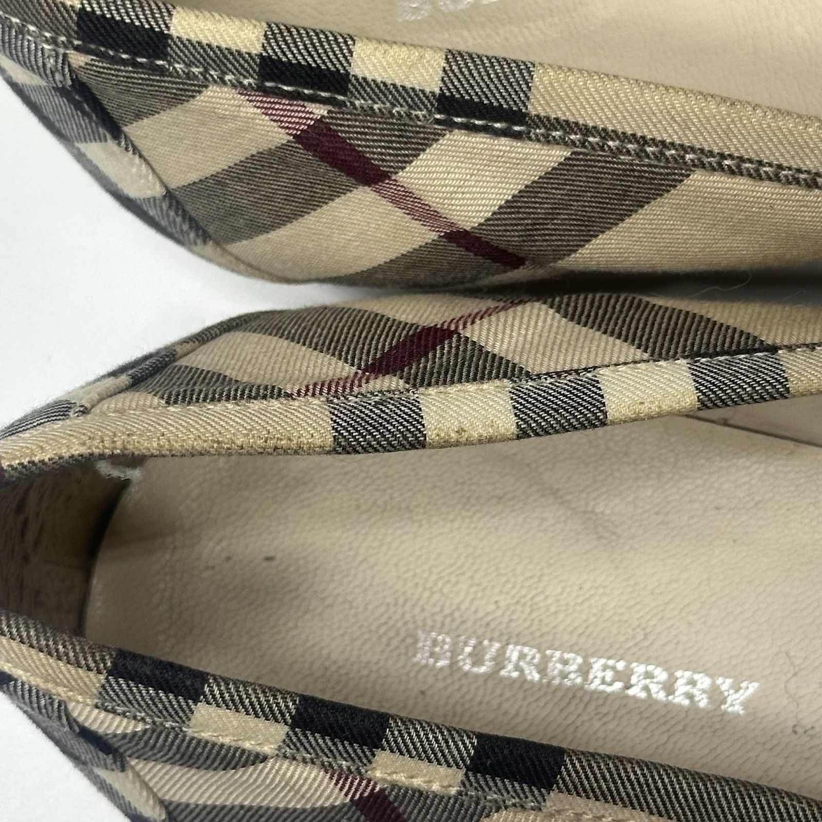 Burberry Nova Check Canvas Ballet Flats Bow Tie Beige Plaid Slip On Shows SzEU38