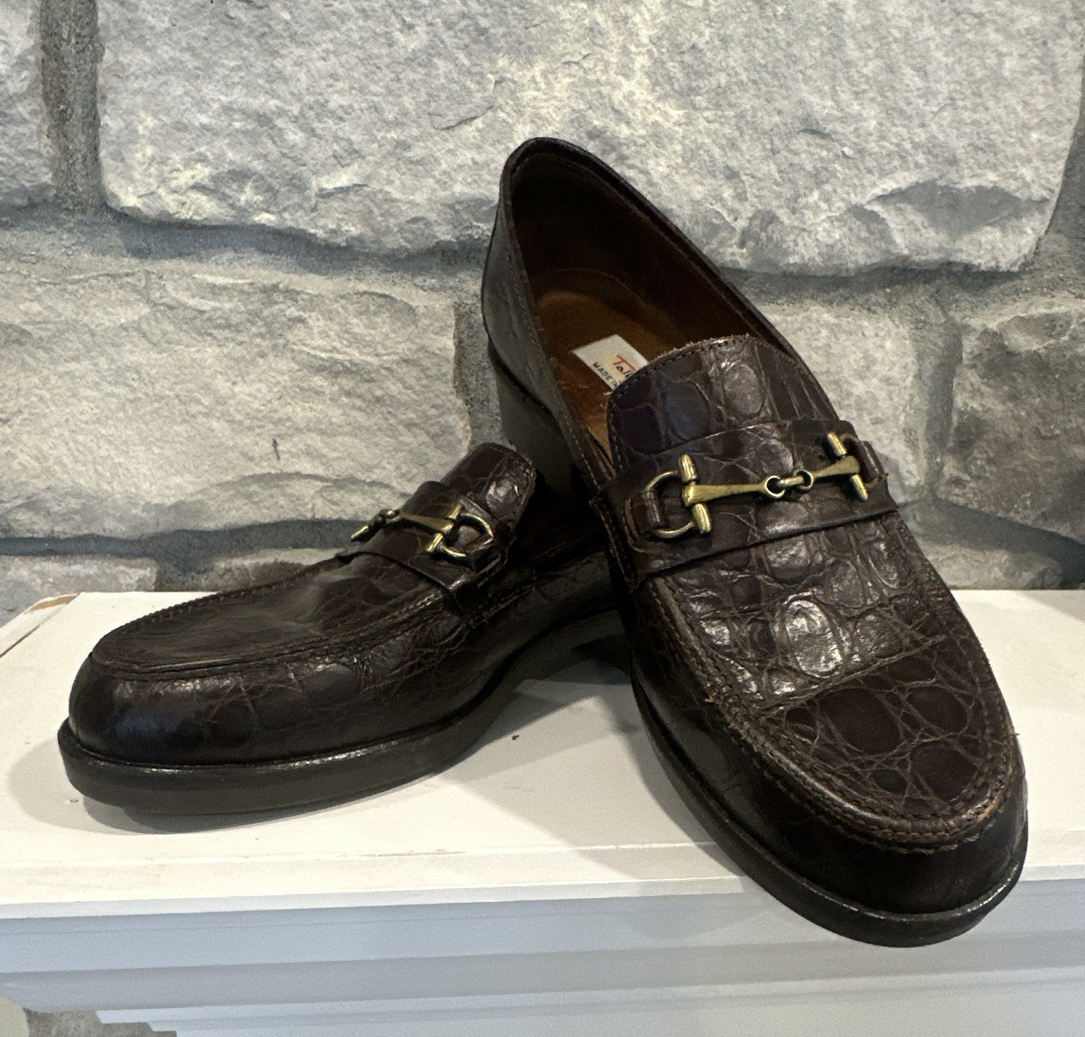 Vintage Talbots Women’s Brown Croc-Embossed Leather Bit Loafers Slip-On US 7.5
