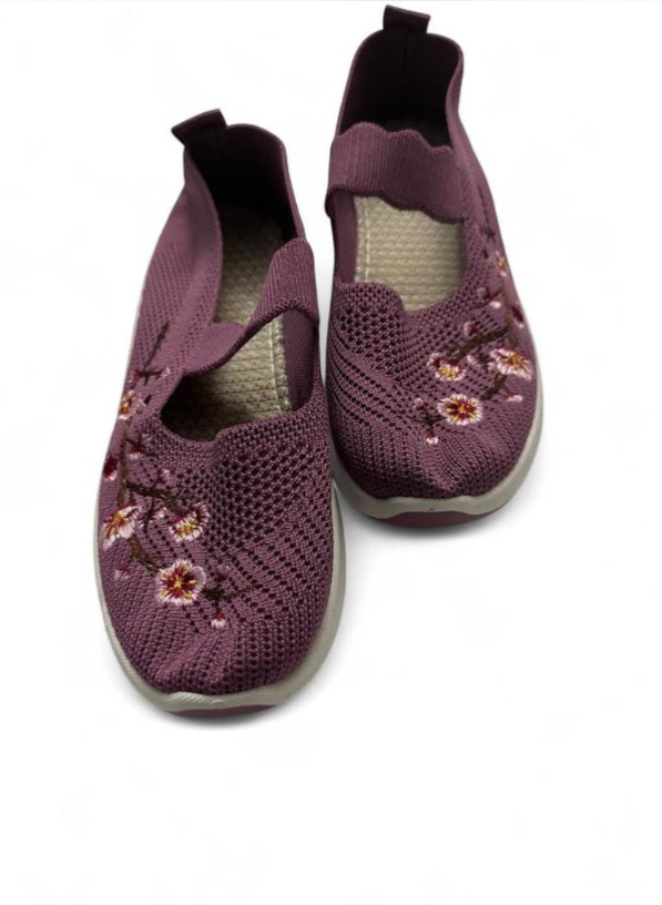 Women Sneakers Comfort Shoes Size 6.5 Cotton Mesh Flats Floral Embroidered New