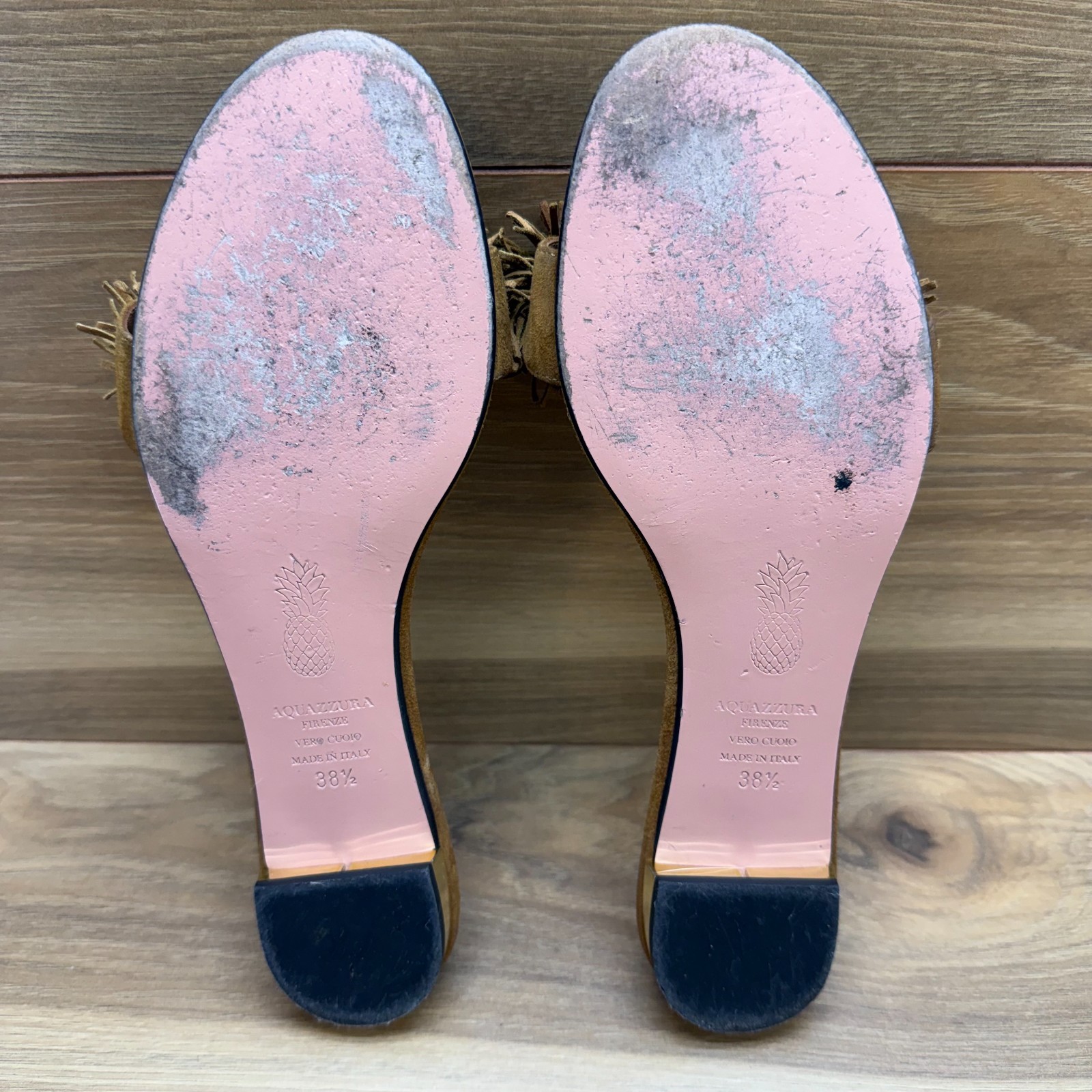 Aquazzura Fringe Sandals Womens 38.5 US 8.5 Suede Slides Flats