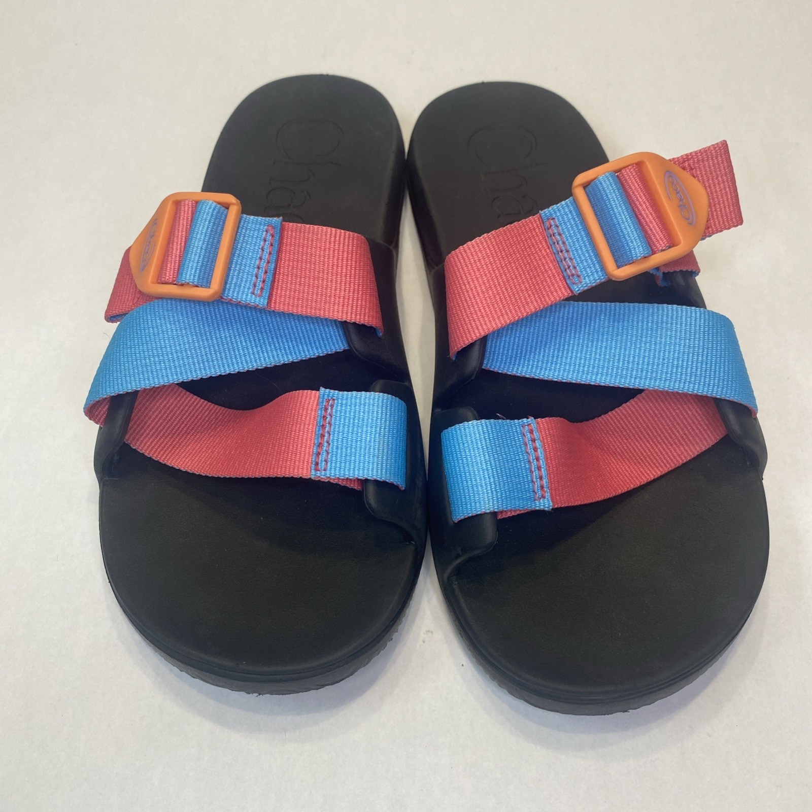 Women’s Chaco Chillos Slide Sandals Size 7 Pink Blue Flat Slide Sandals