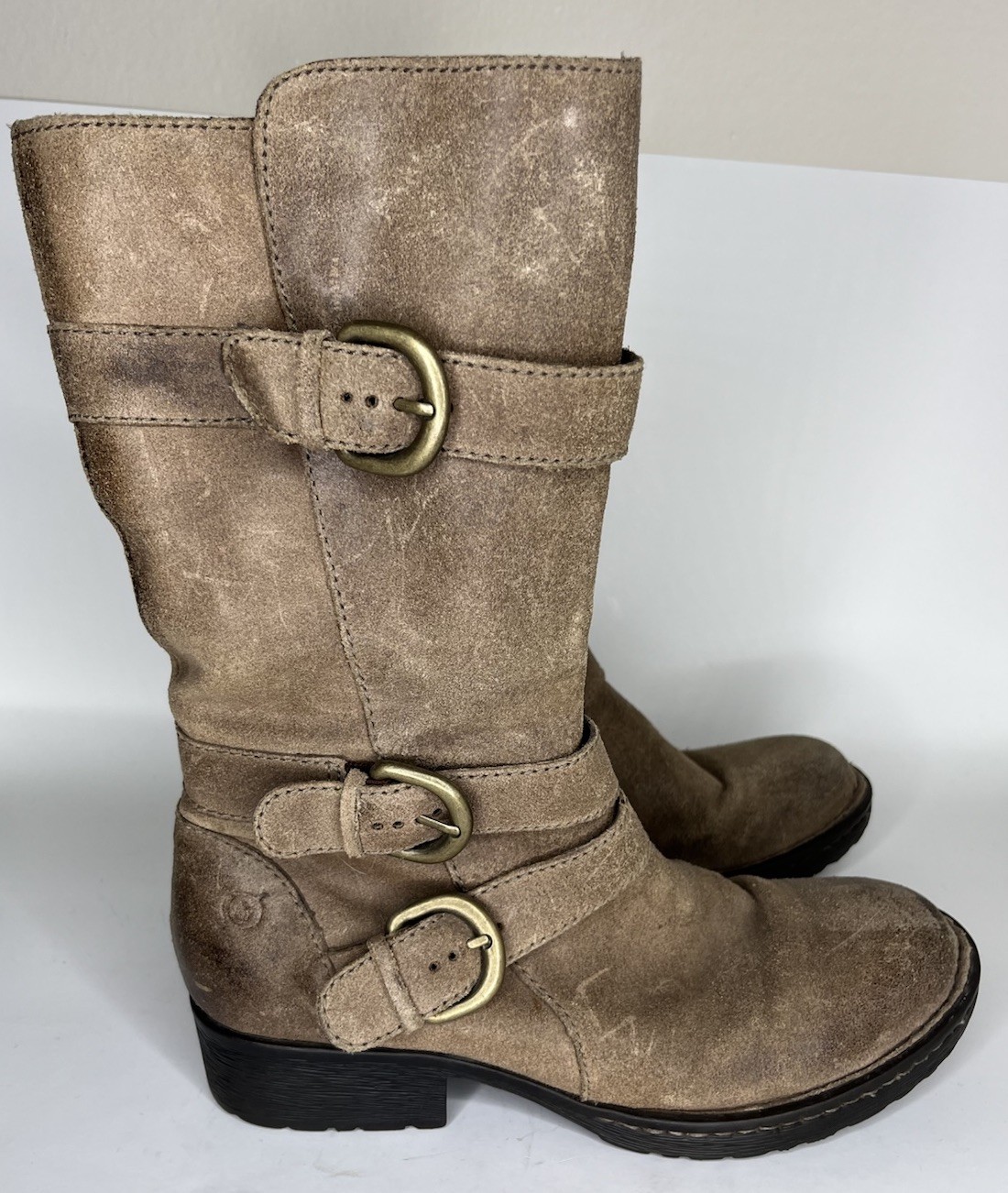 Born Riding Boots Women Size 7.5M Brown Leather Straps Buckle