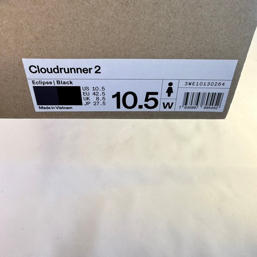 ON Women Cloudrunner 2 Size 10.5 Eclipse/Black CLEANED Running Shoes WITH BOX