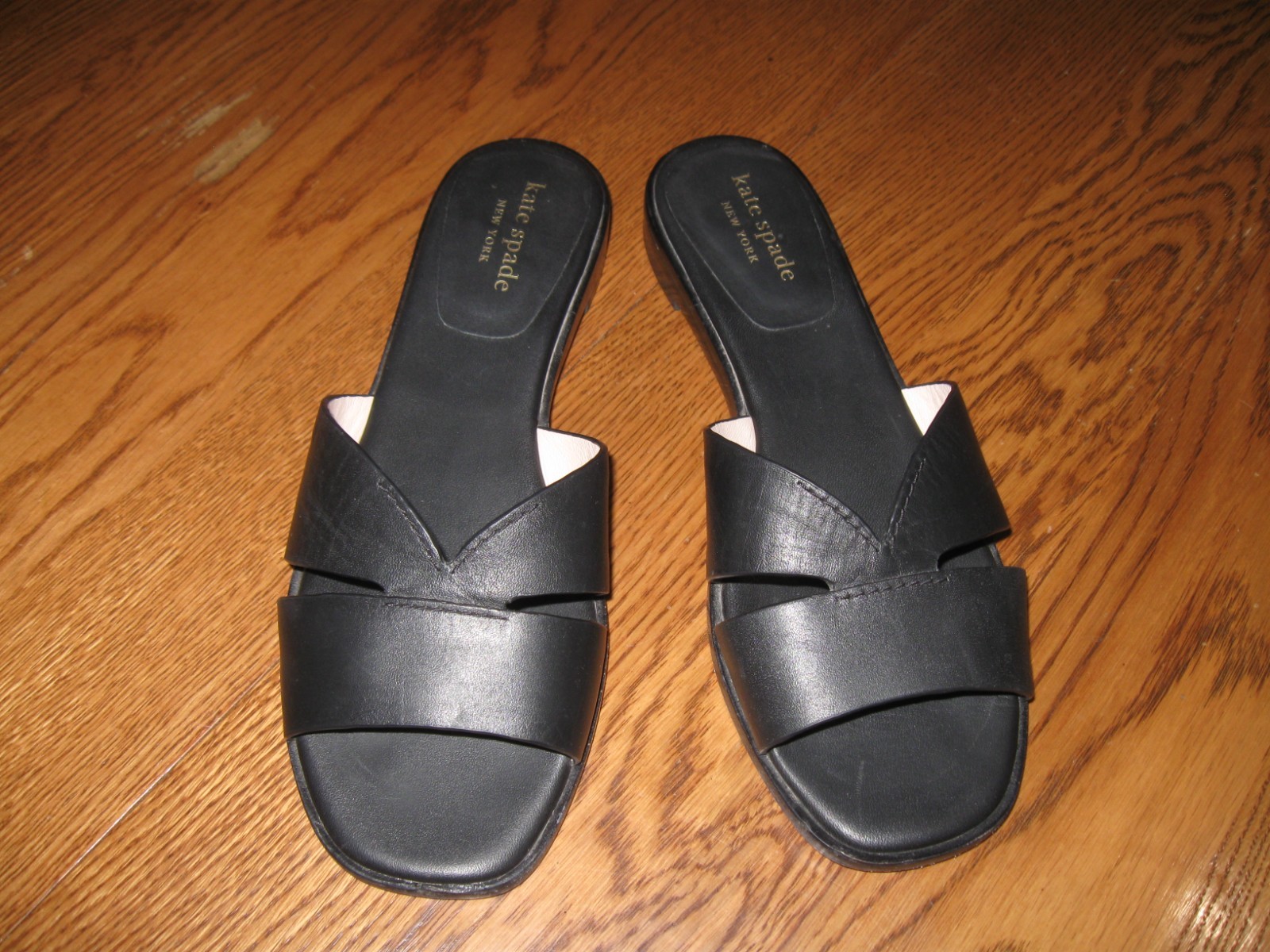 kate spade new york DOCK Black Leather Slide Sandals Logo Slip On Women US 5.5 B