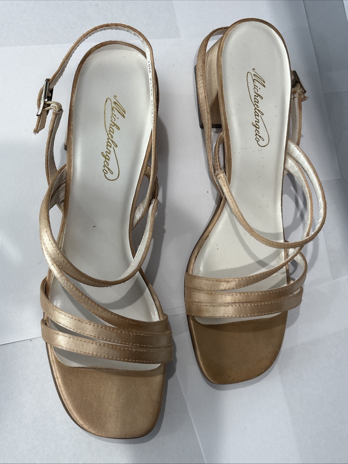 Michaelangelo Davids Bridal GOLD Heels Size 10 Strappy Eliza Handmade Leather
