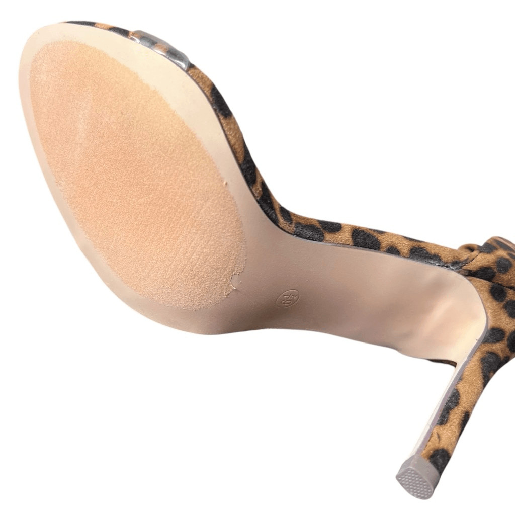 NEW Lulus Ledah Leopard Suede Lace-Up Heels Size 6.5 Clear Strap Stiletto 4.25”