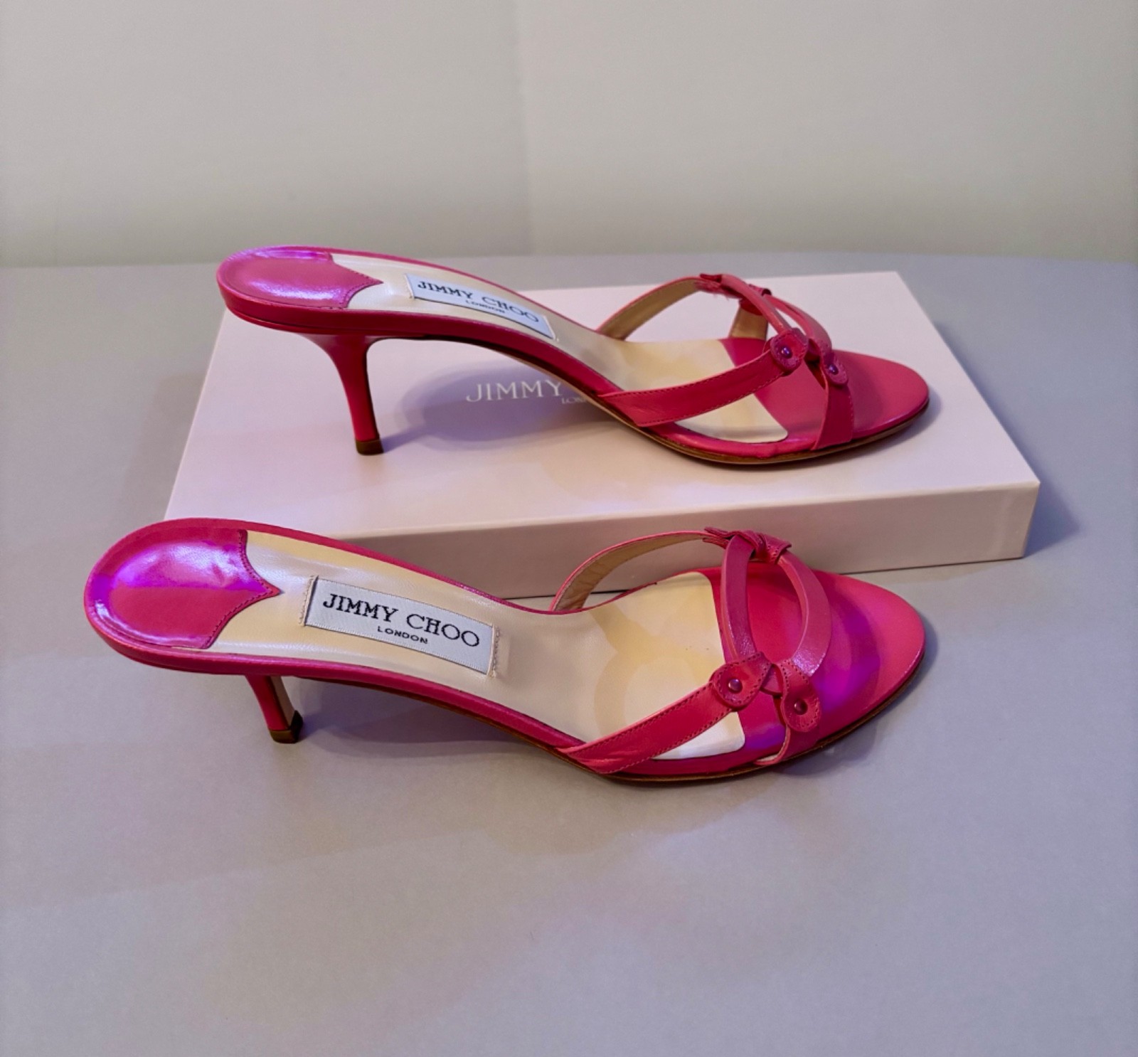 New Jimmy Choo Pink Fuchsia Sandals Shoes Heels w Box Italy Leather Summer 40