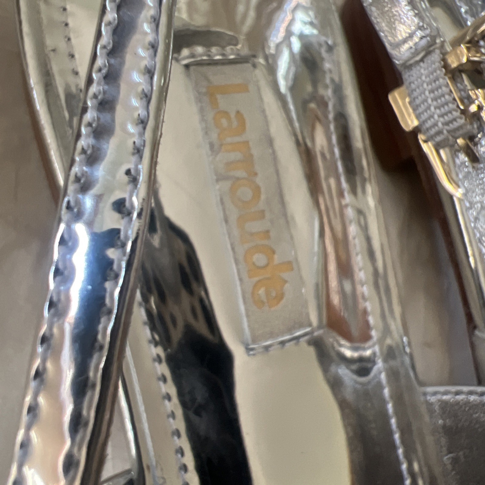 Larroude Womens Ines Slingback Flat In Silver Specchio Size 11