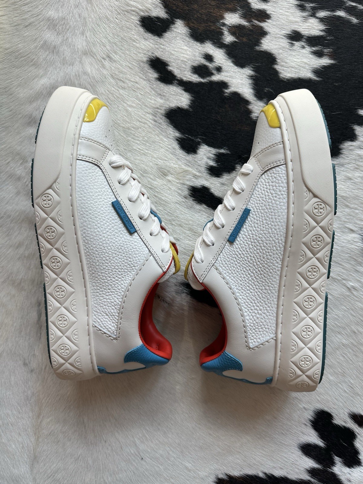 Tory Burch Ladybug Leather Trainer Sneaker White/Red/Blue/Yellow Sz 8.5 NEW