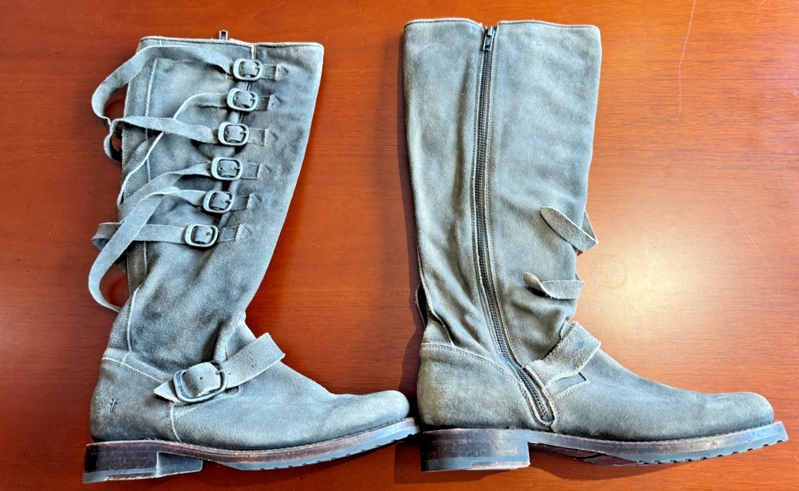 Frye Veronica Strap Tall Womens Gray Suede Zipper Casual Dress Boots