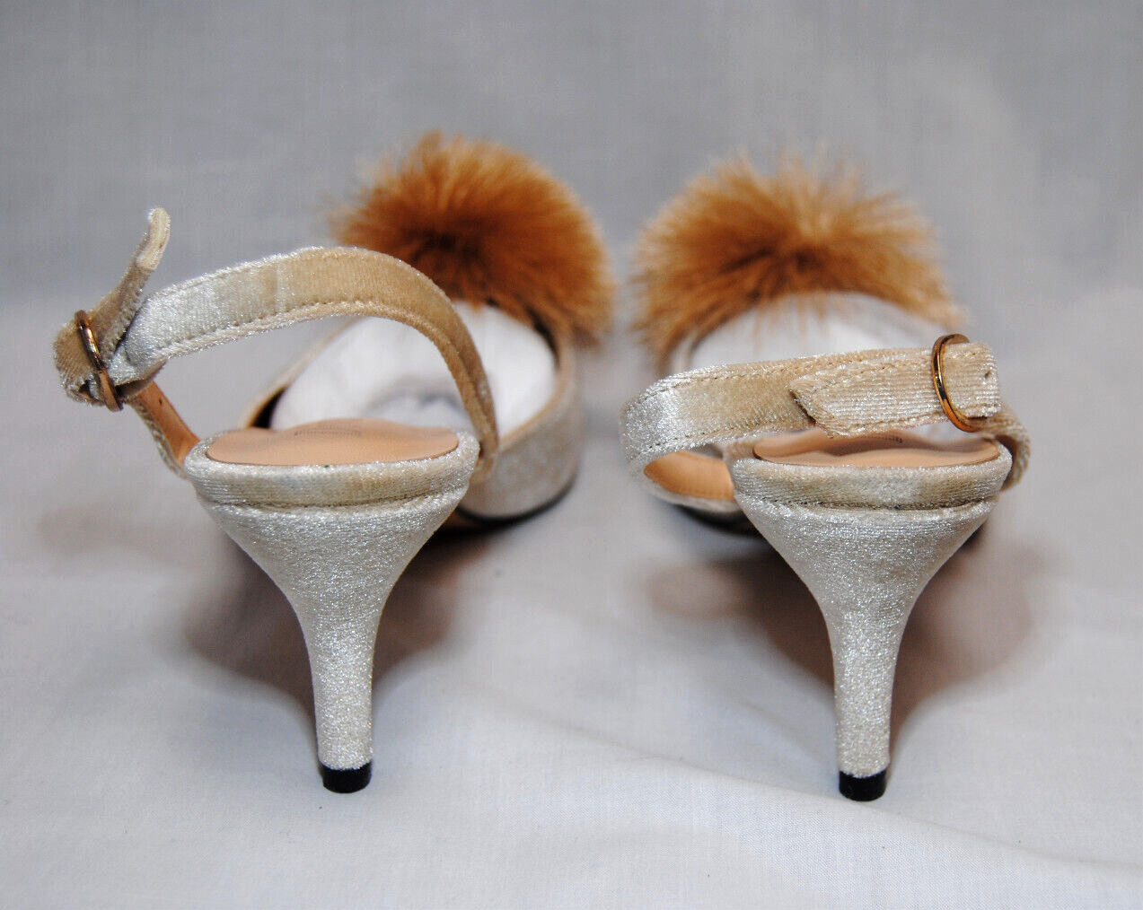 Divanne Women’s Puff Pompom Slingback Pumps Pointed Toe Kitten Heels New T2346
