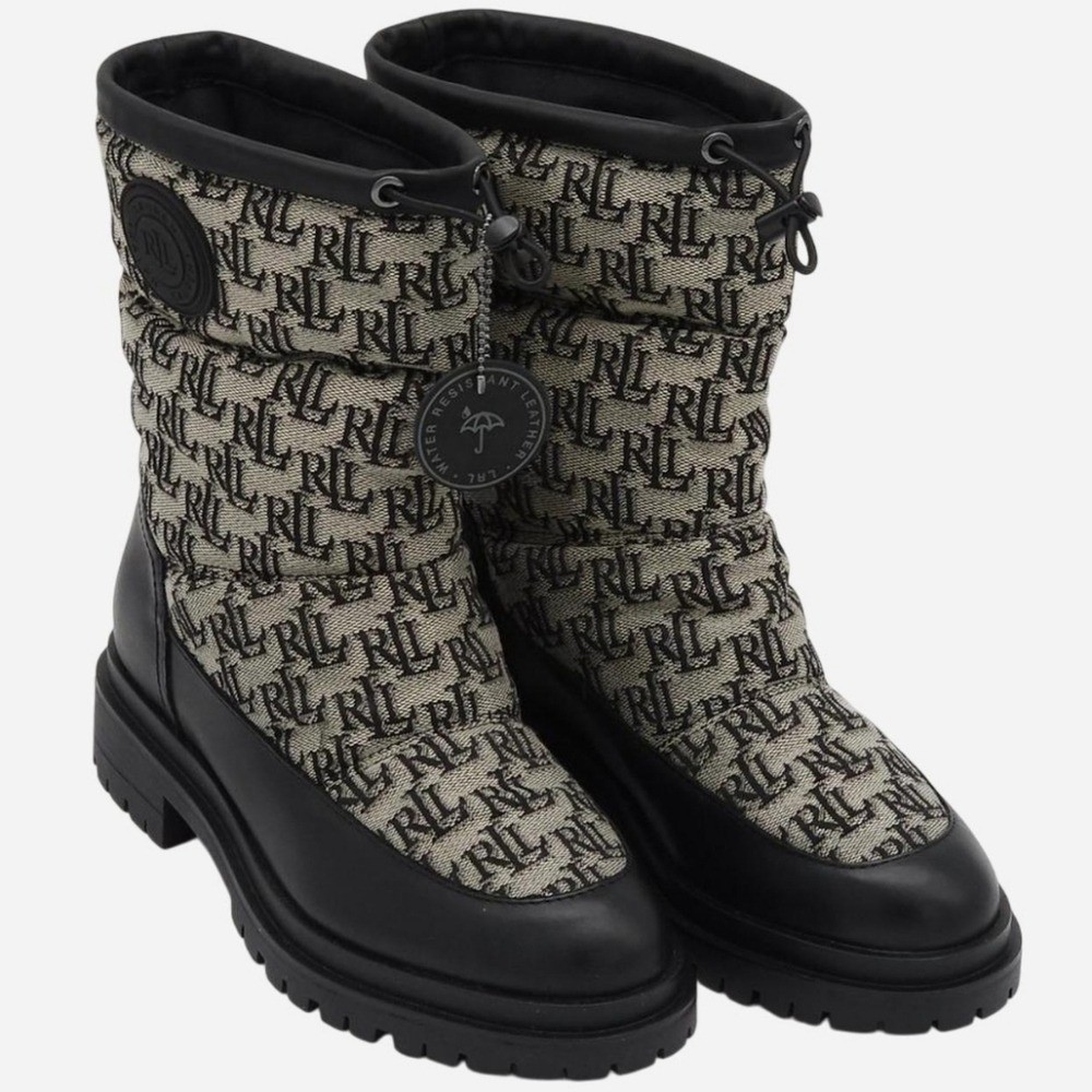 LAUREN RALPH LAUREN Size 7 Monogram Black and Gray Winter Boots