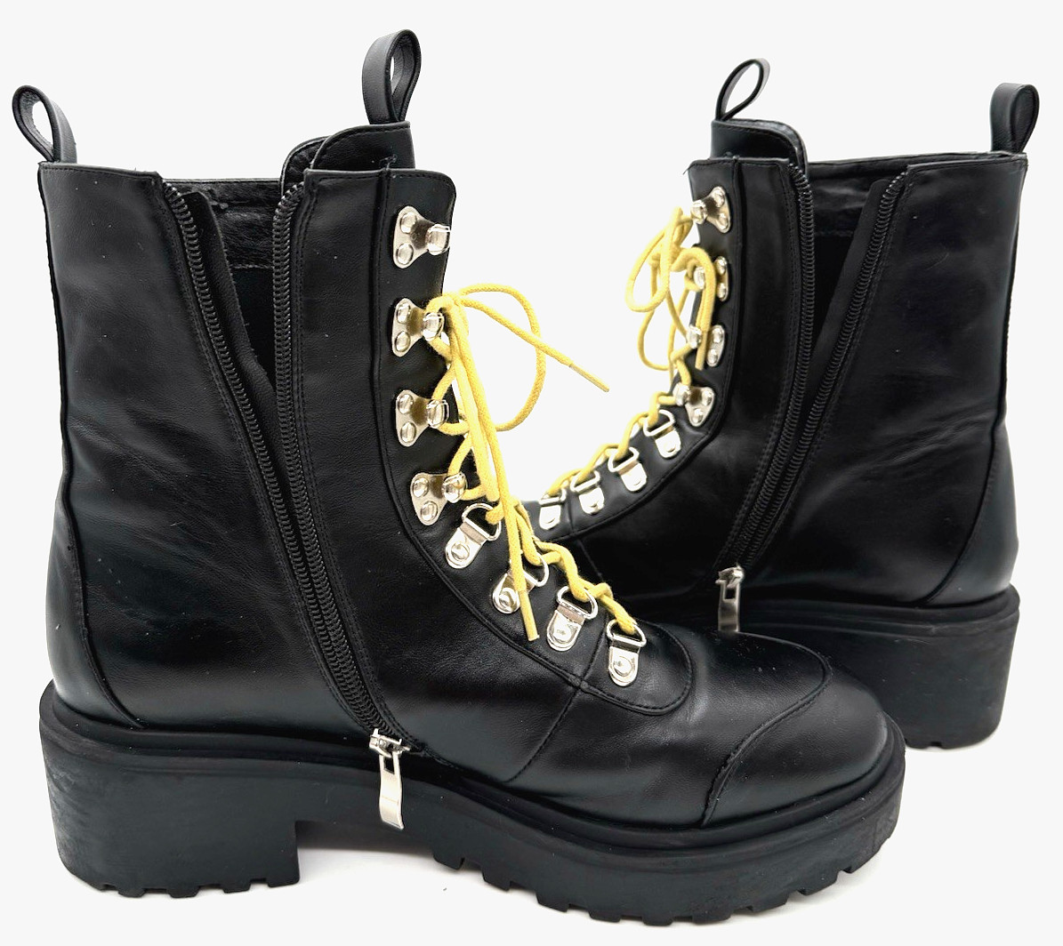 EGO Block Sole Combat Biker Gothic Boots Black Women US 12 Faux Leather