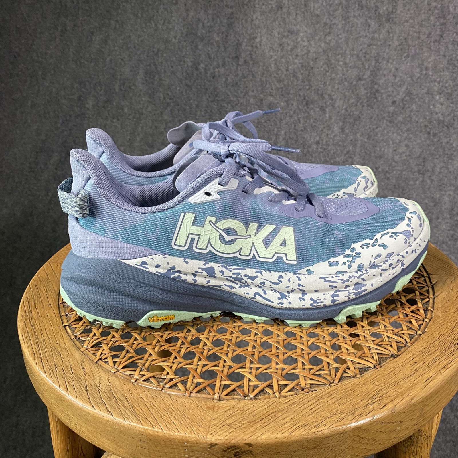 Hoka Speedgoat 6 Running Shoes Womens 8 B Purple Green Sneaker Vibram Excellent