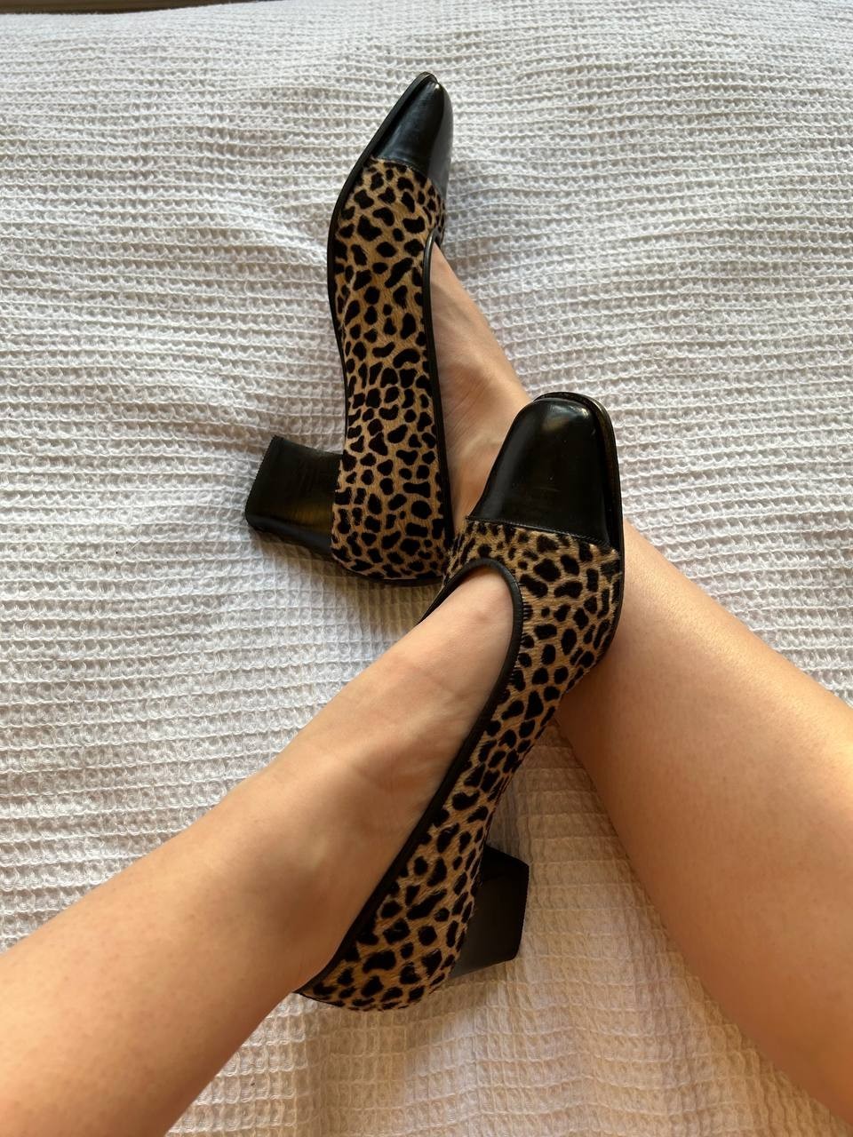 Vintage Valbrenta Leopard Pony Hair Pumps Made in Italy Block Heel EU36.5 US5.5