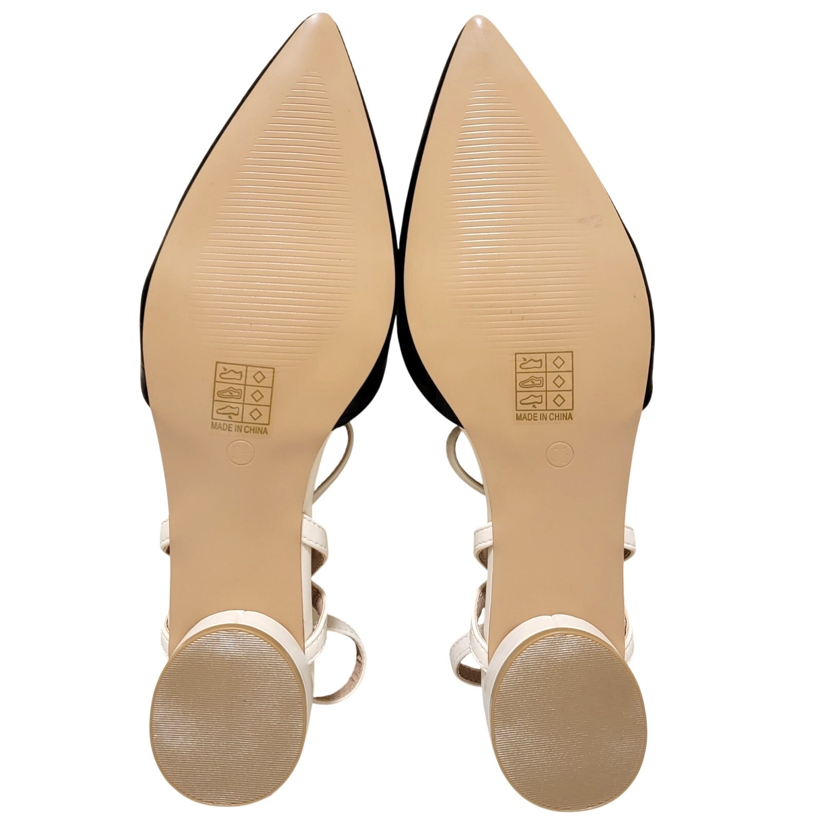 Journee Collection Brynn Pointed Toe Ankle Strap Flats Size US 9.5M Black White