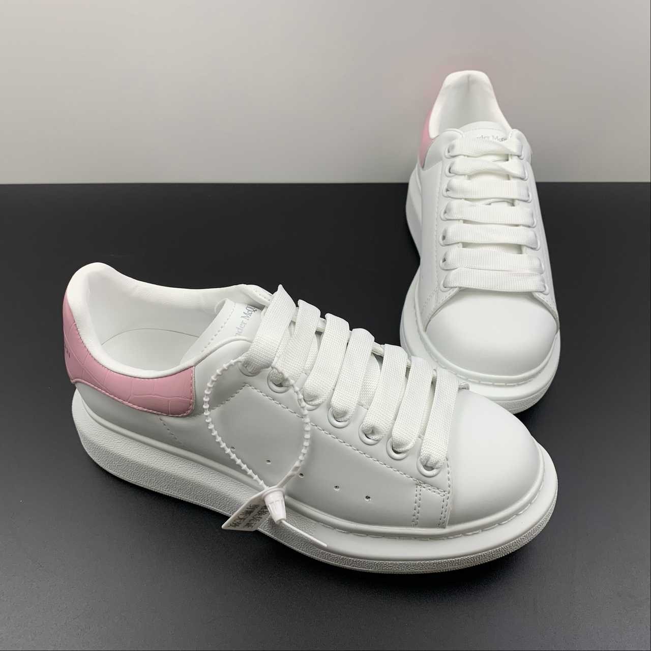 Alexander McQueen Oversized Sneaker White Pink Croc Heel Leather Platform Casual