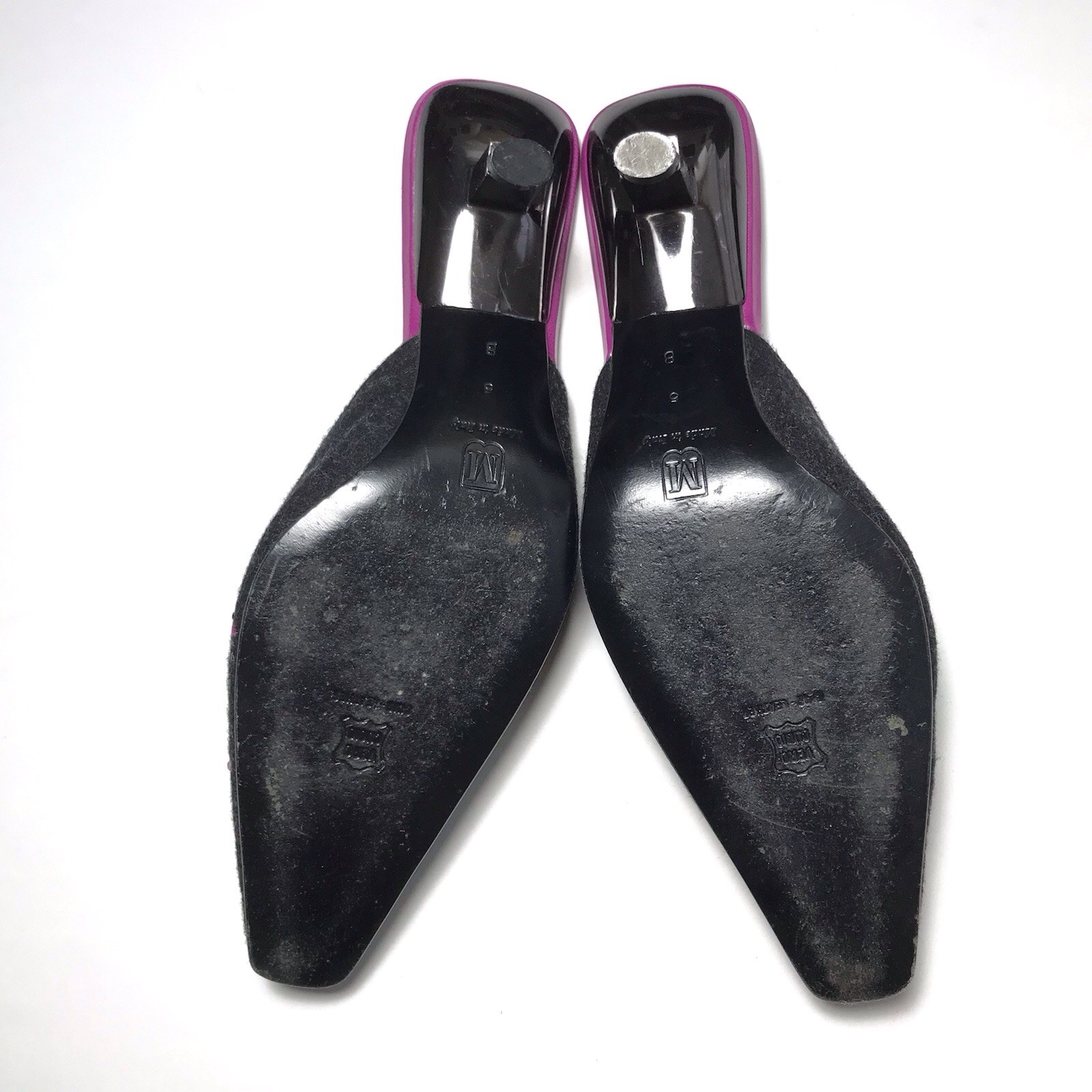Bruno Magli Y2K Vtg Floral Embroidered Art Deco Heel Gray Wool Kitten Mules 5
