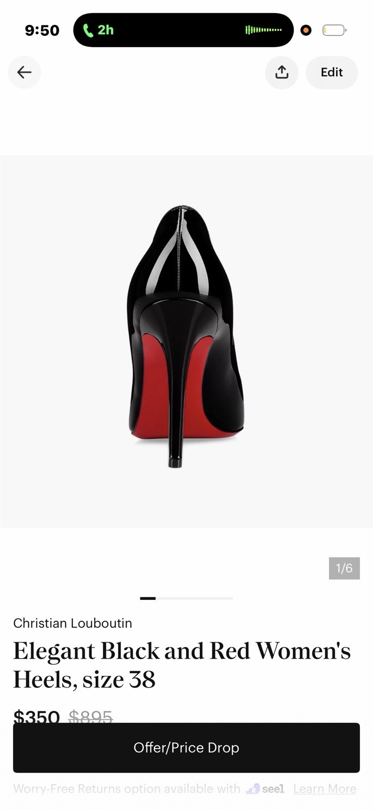 Christian Louboutin Black Patent Leather Pointed Toe Pump Red Sole EU 38
