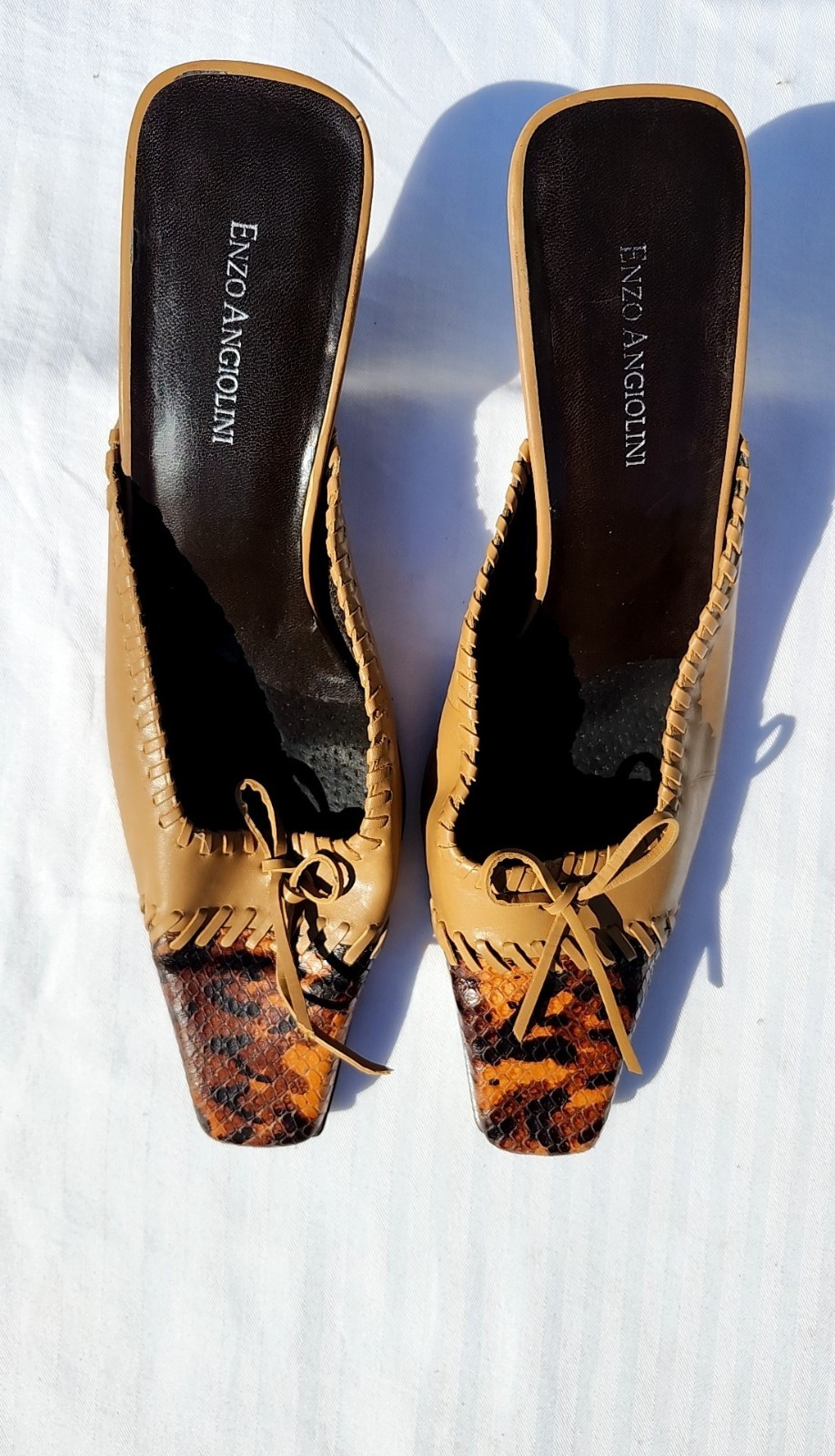 Enzo Angiolin Leather Snake Square Toe Stiletto Heels Brazil Size 9M