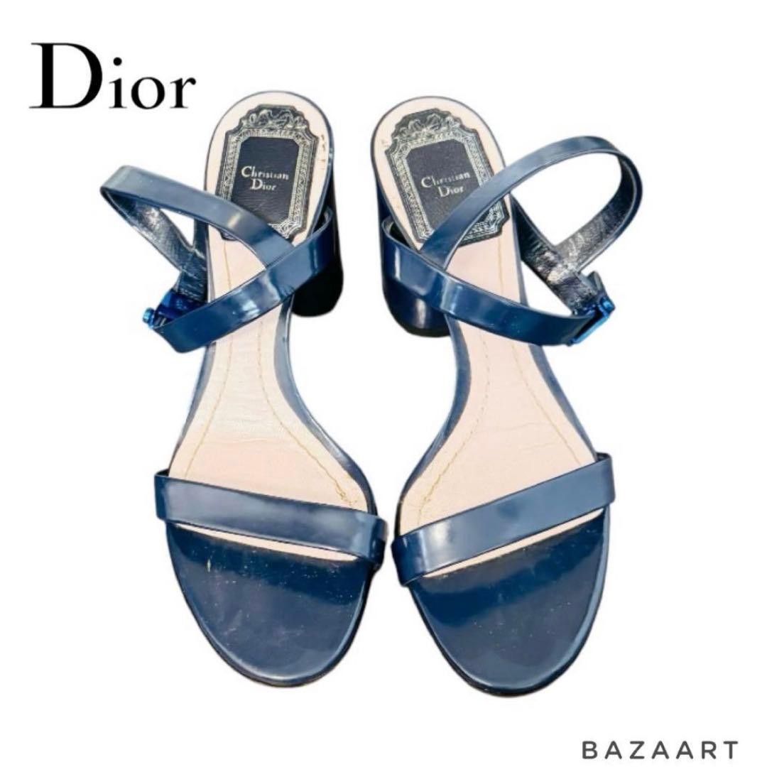 Christian Dior Sandals Navy 34.5 22cm Leather Chunky Heel Women’s Shoes