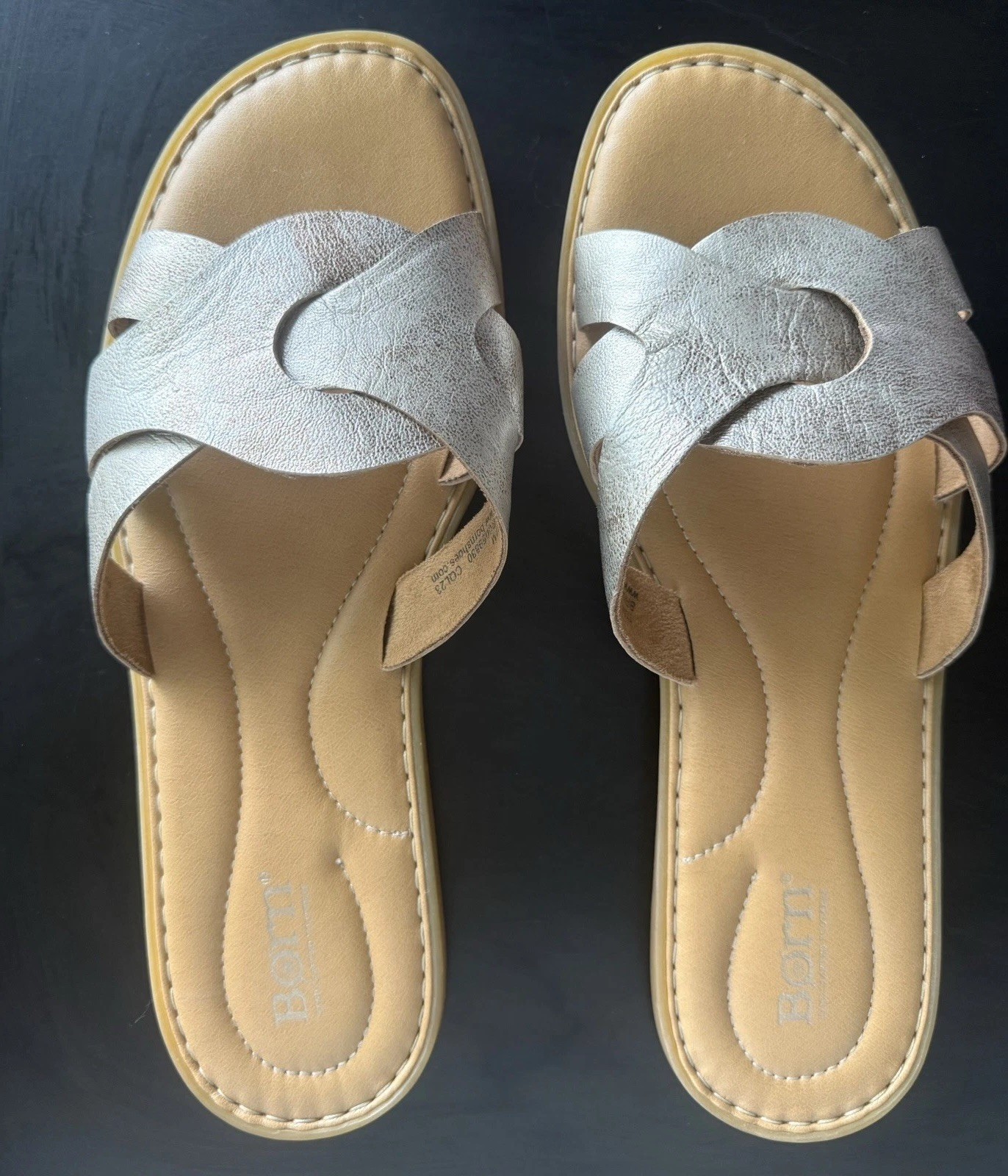 BORN BØRN Champagne Metallic Slides Sandals Women Size 11 Slip On Leather Shoes