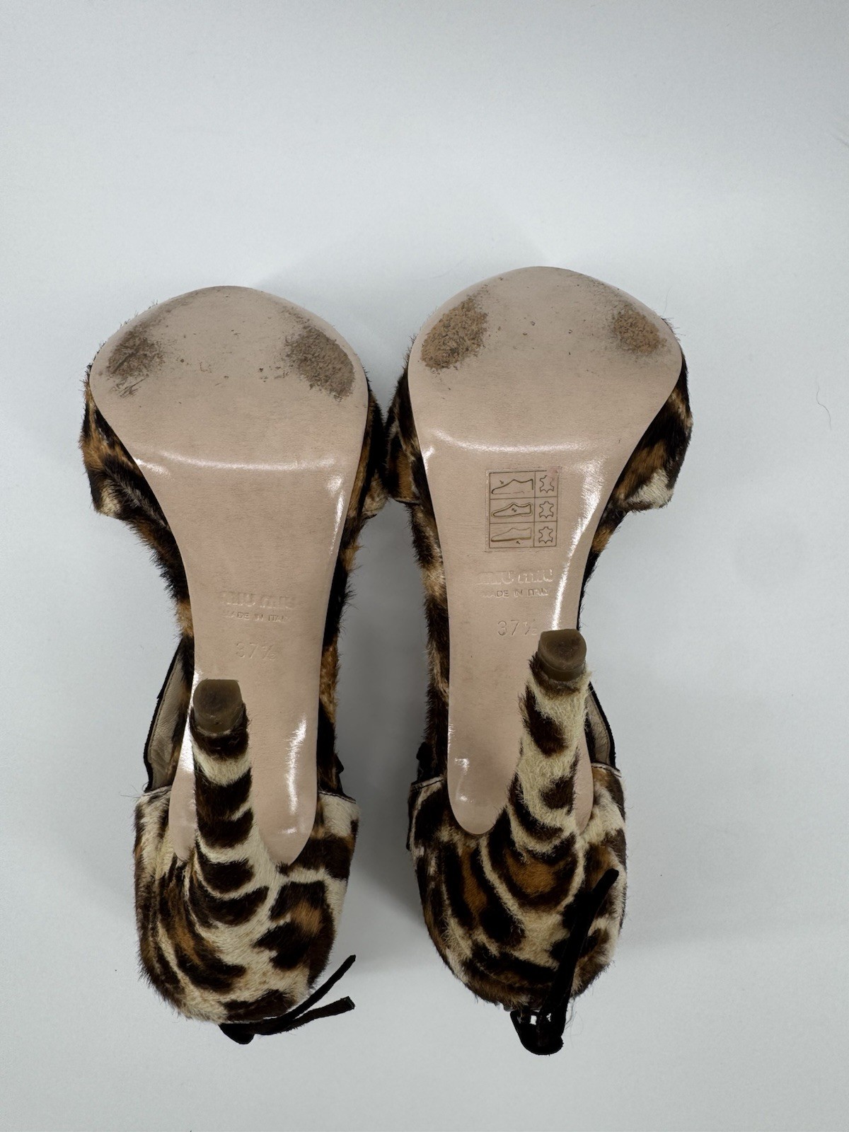 Miu Miu Leopard Print Calf Hair Crisscross Ankle Strap Heels Sz37.5 Authenticate