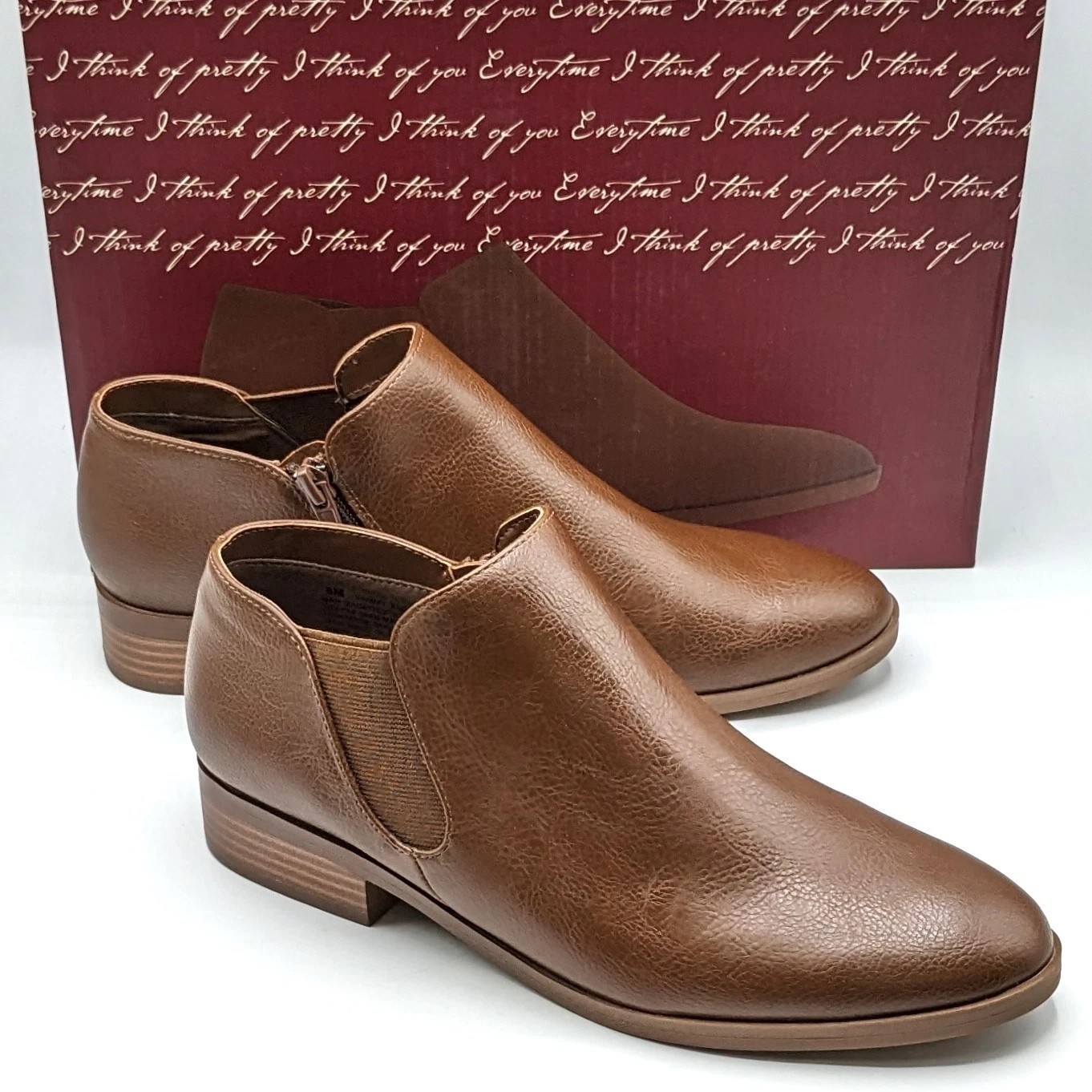 Kensie “Sammy” Faux Pebbled Leather w/ Block Heel & Side Zip Closure (Brown) NEW