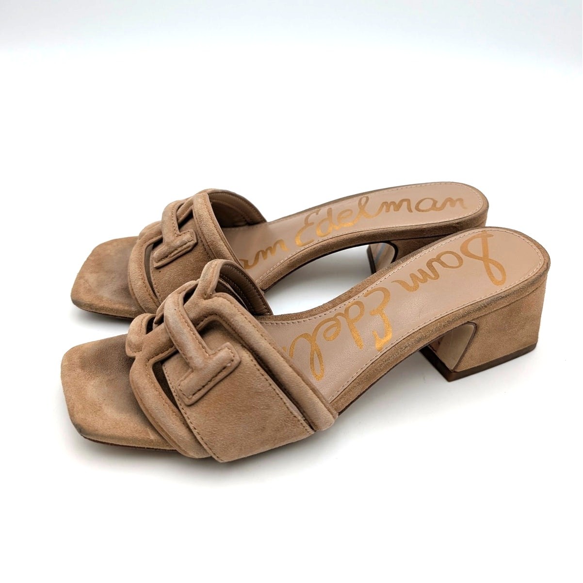 Sam Edelman Waylon Block Heel Slide Sandals Women’s Cyprus Tan Size US6M EU36