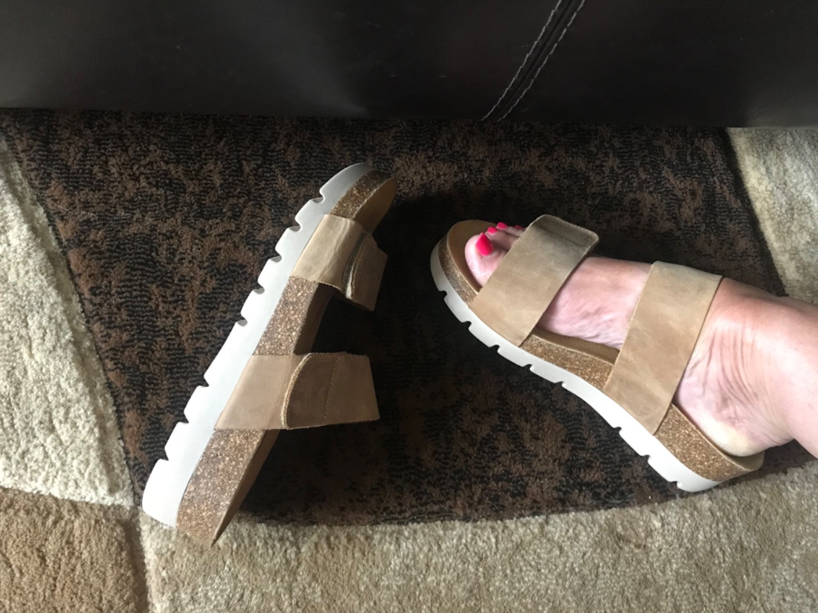 Plakton Brown Double-Strap Sandals With Cork Sole Women’s Size 7 EU 38