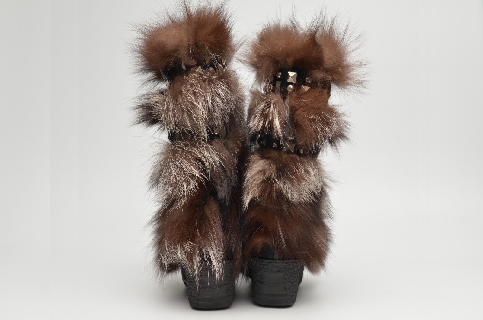 Diavolezza Wedge Platform Fox Fur Brown Gray Boots Women’s sz EUR 37 / US ~ 7