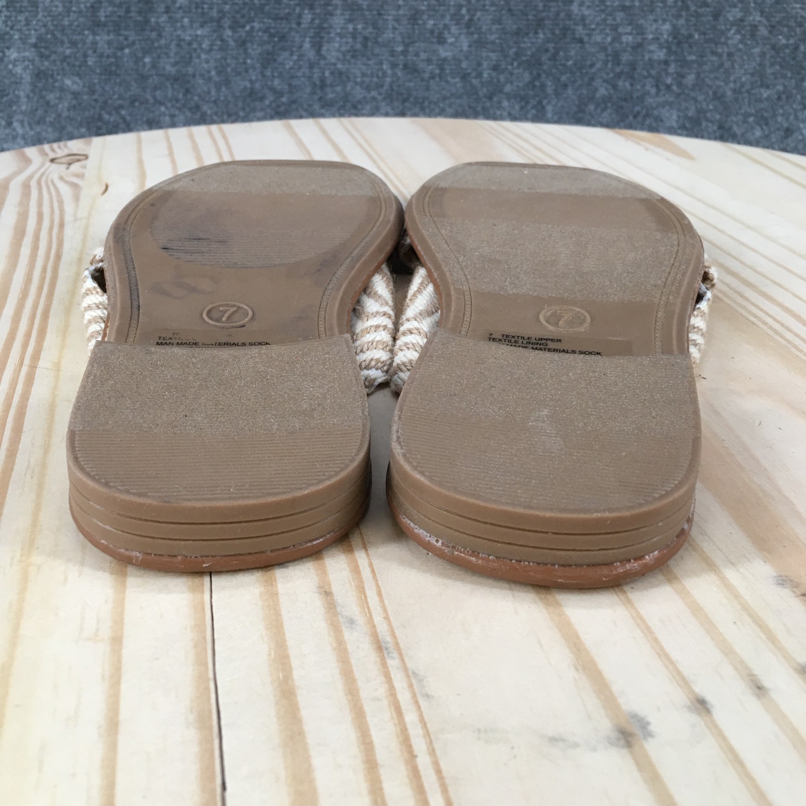 Universal Thread Louise Sandals Womens 7 Slide Slip On Flats Striped White Brown