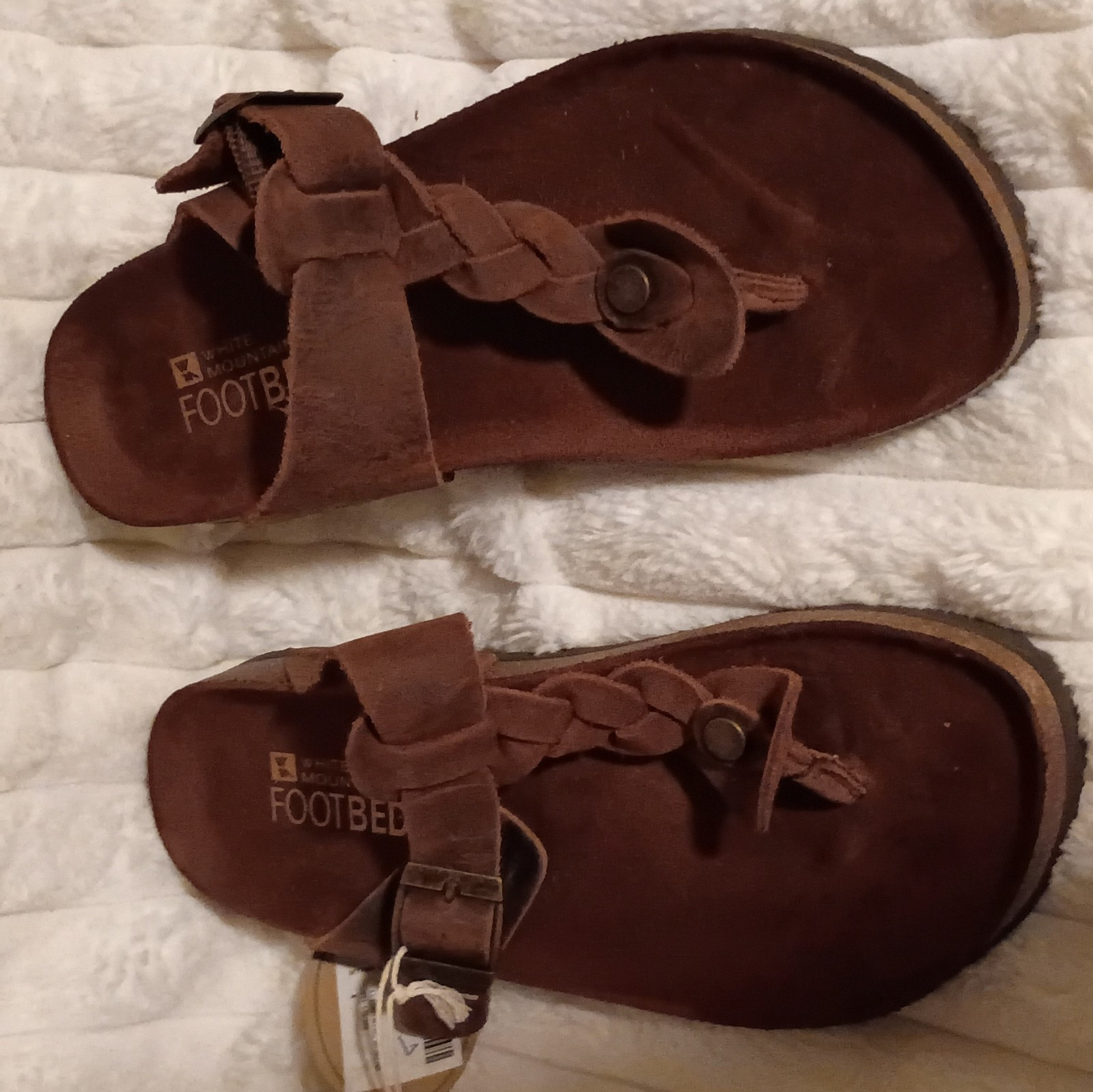 White Mountain Footbeds Women’s Brown Thong Sandals Braided Buckle US 7
