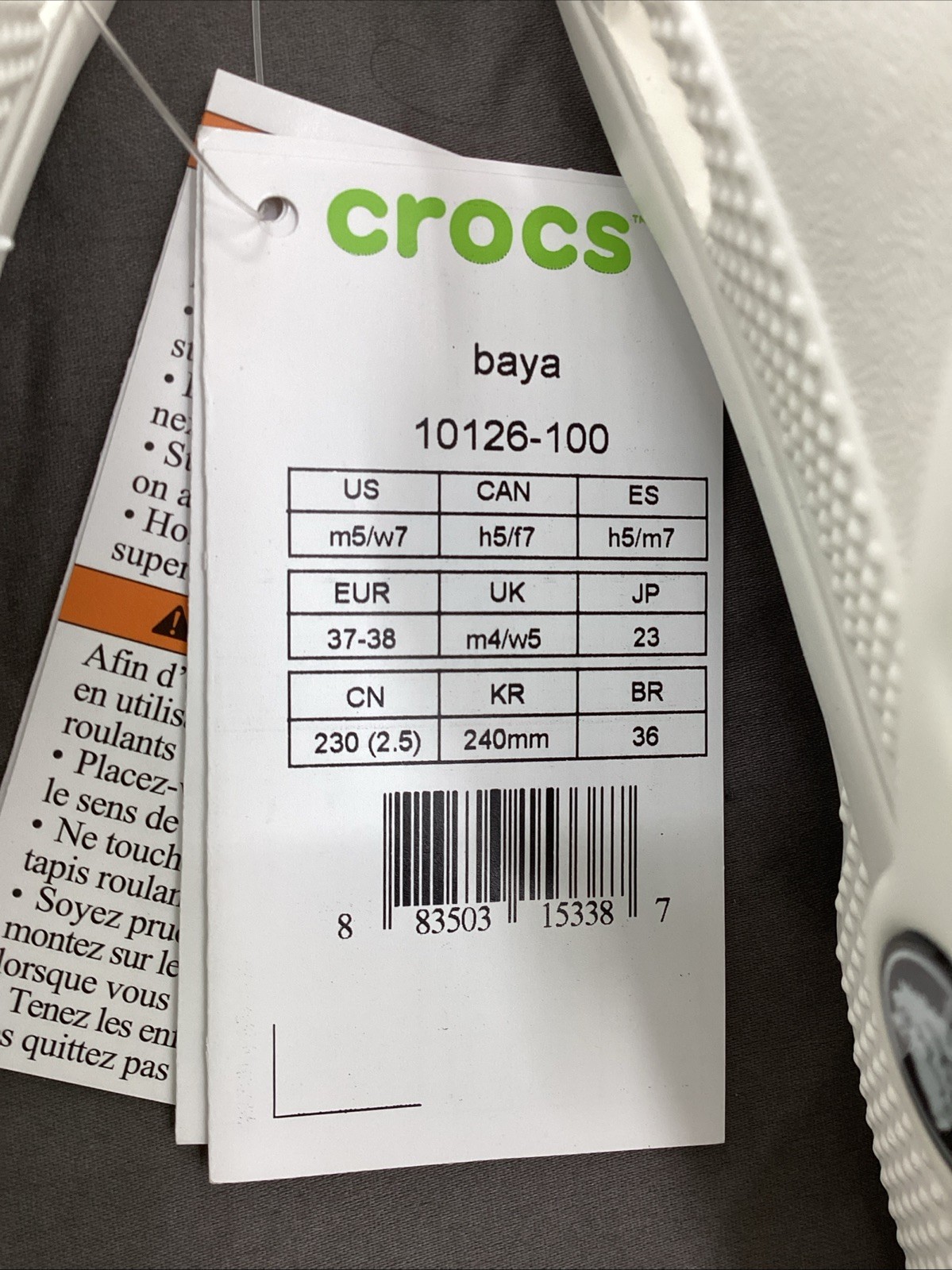 Crocs Adult Baya Clogs in White Size Men’s 5, Women’s 7 NWT